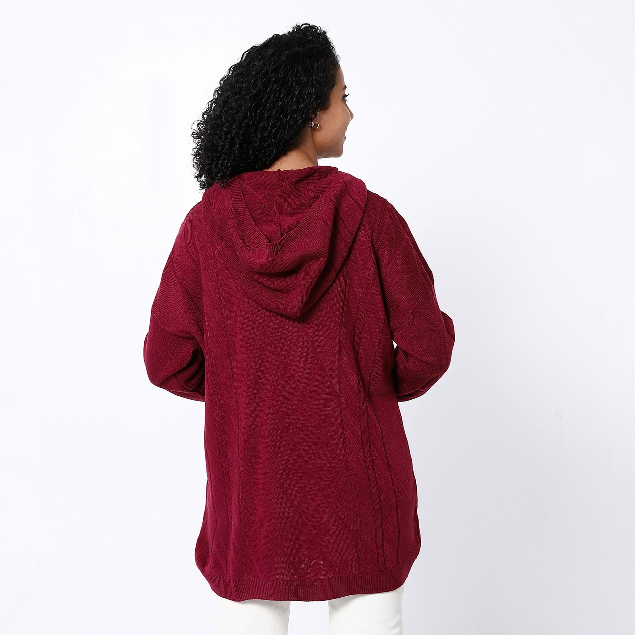 Bloody Red Long Hooded Knitted Pullover