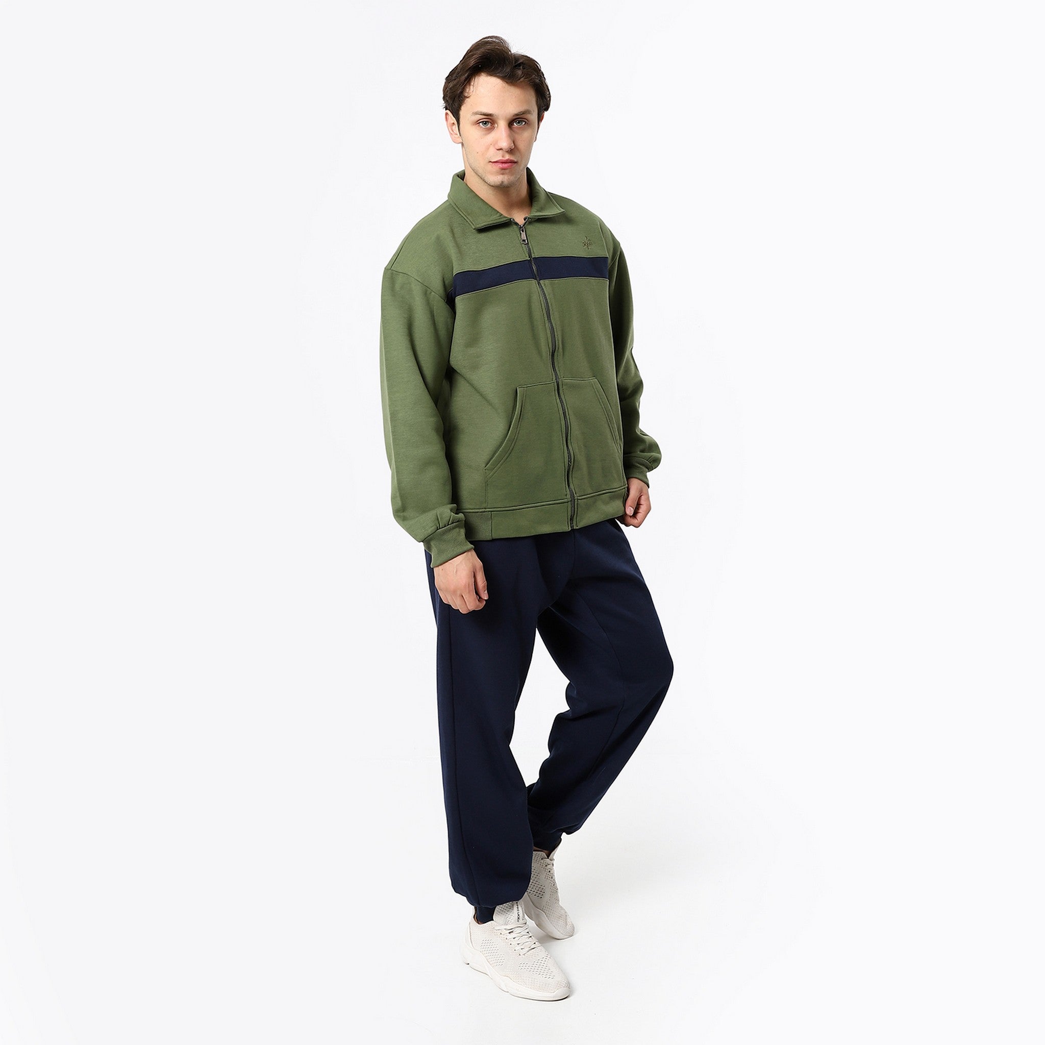 Plain Casual Army Green & Navy Blue Tracksuit Set