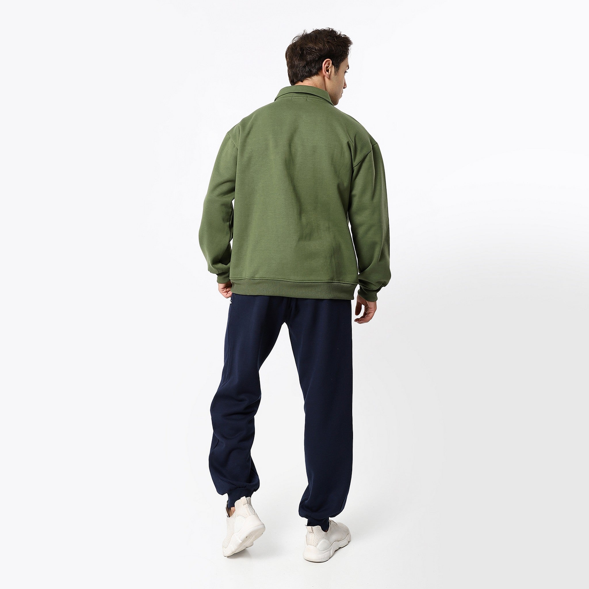 Plain Casual Army Green & Navy Blue Tracksuit Set