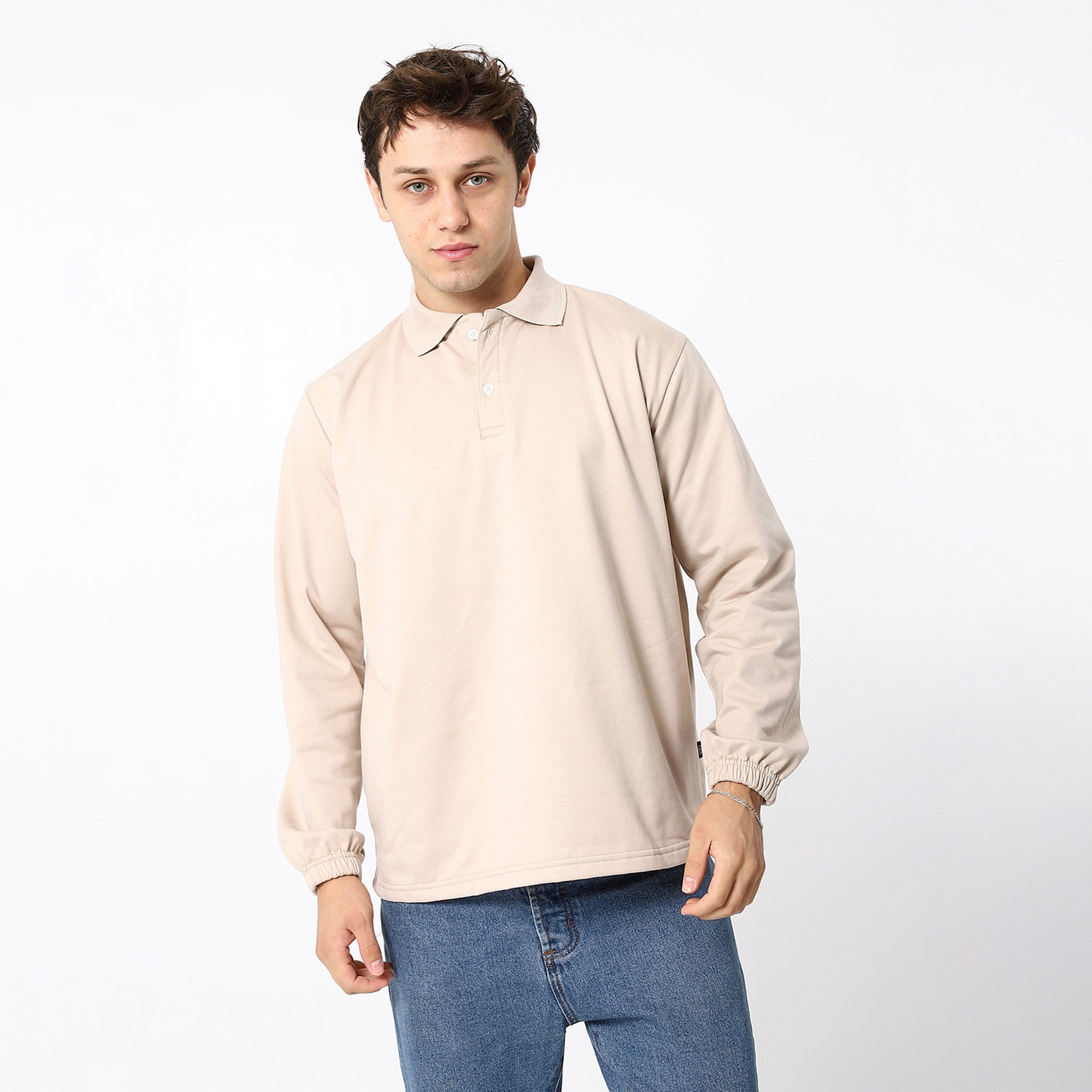 Buff Beige With Elastic Cuffs Sweatshirt