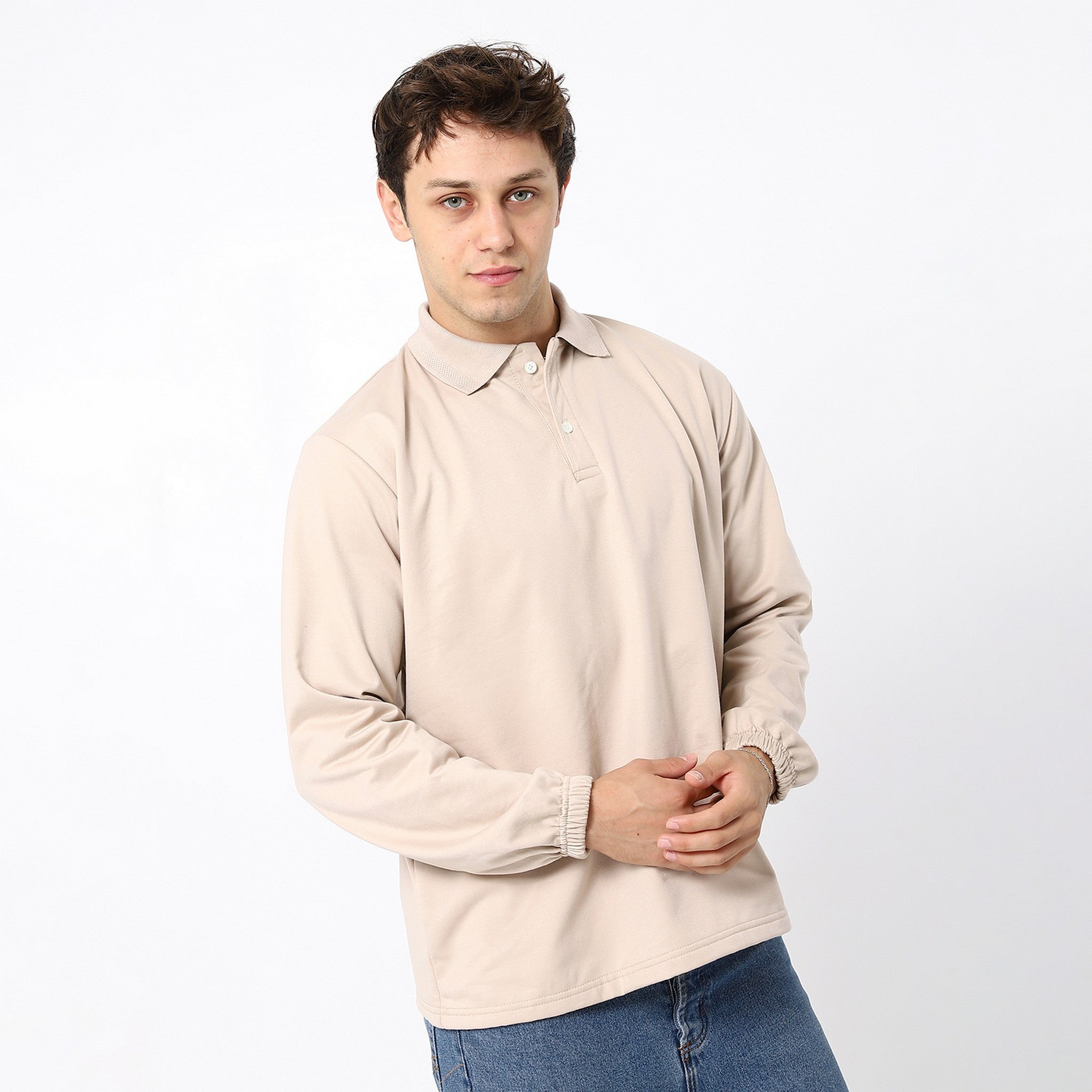 Buff Beige With Elastic Cuffs Sweatshirt