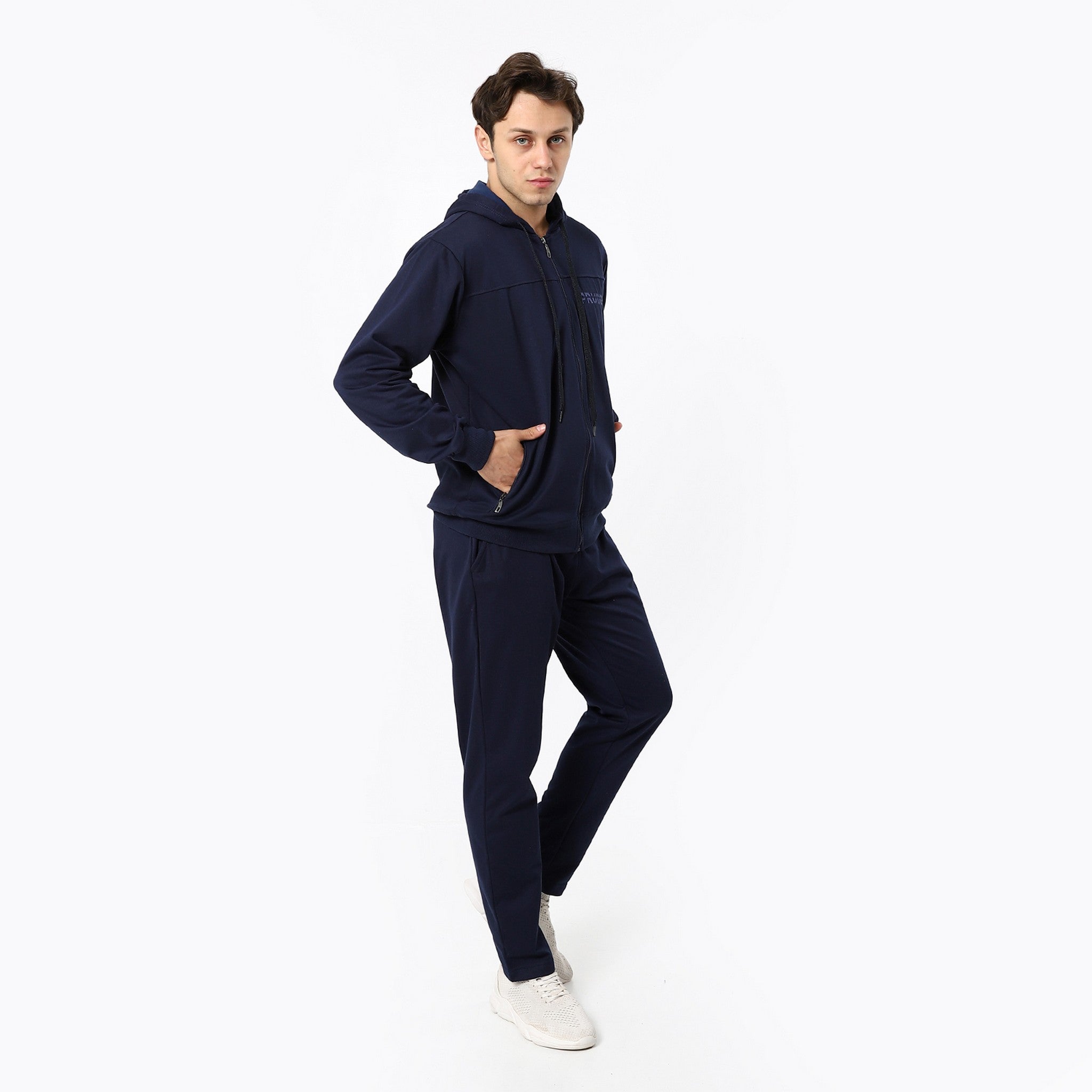 Stitched Navy Blue Comfy Tracksuit Set