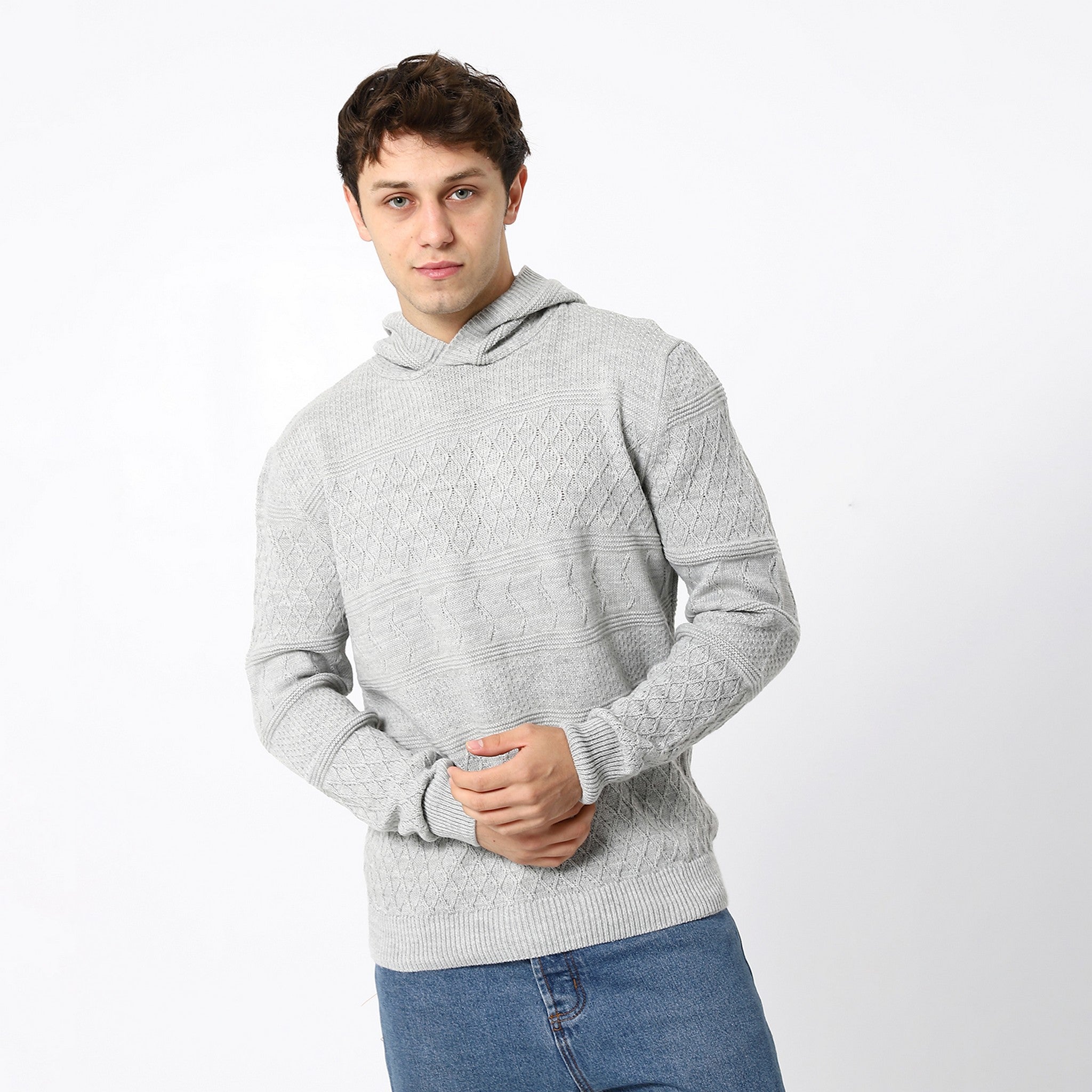 Knitted Cloud Grey Hooded Pullover