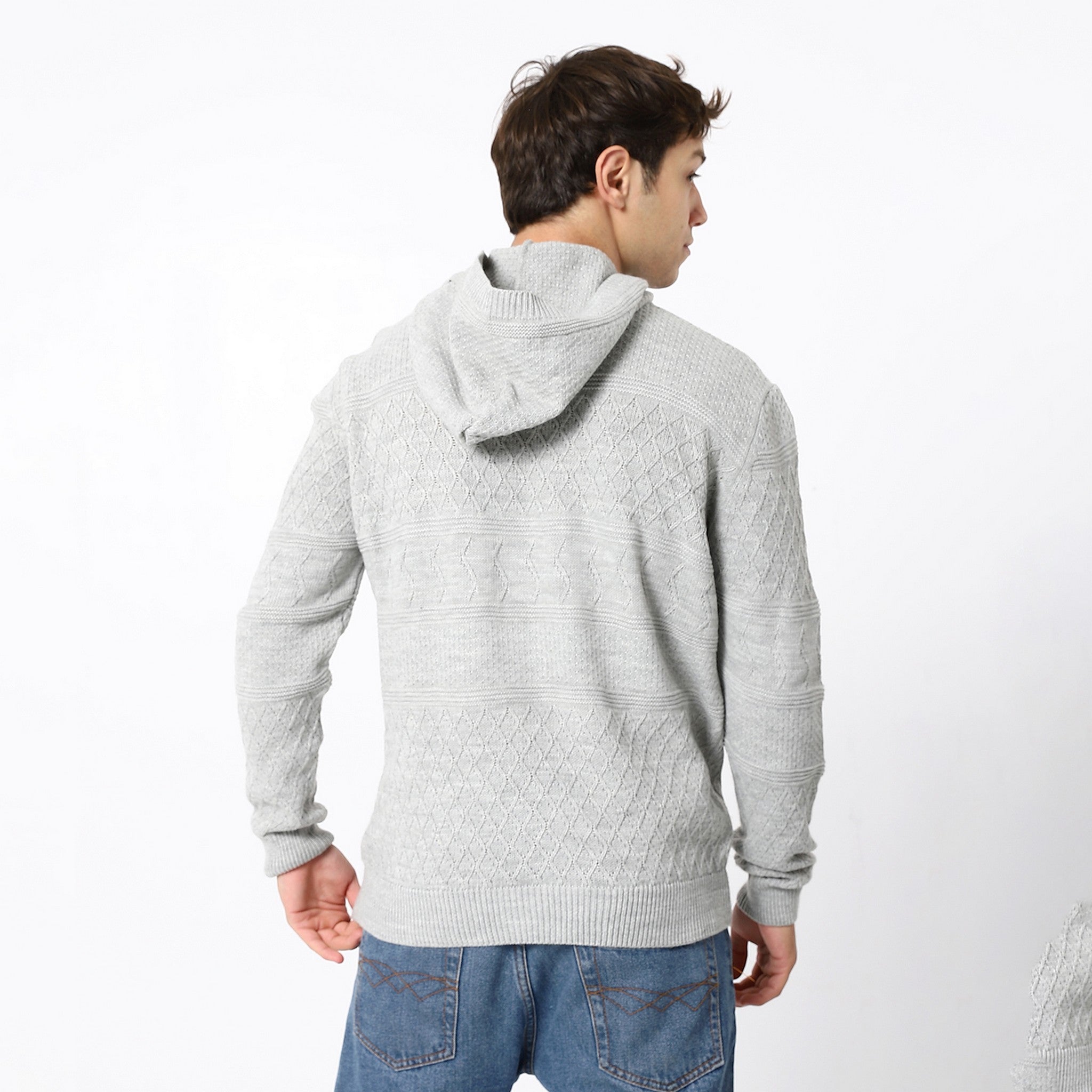 Knitted Cloud Grey Hooded Pullover