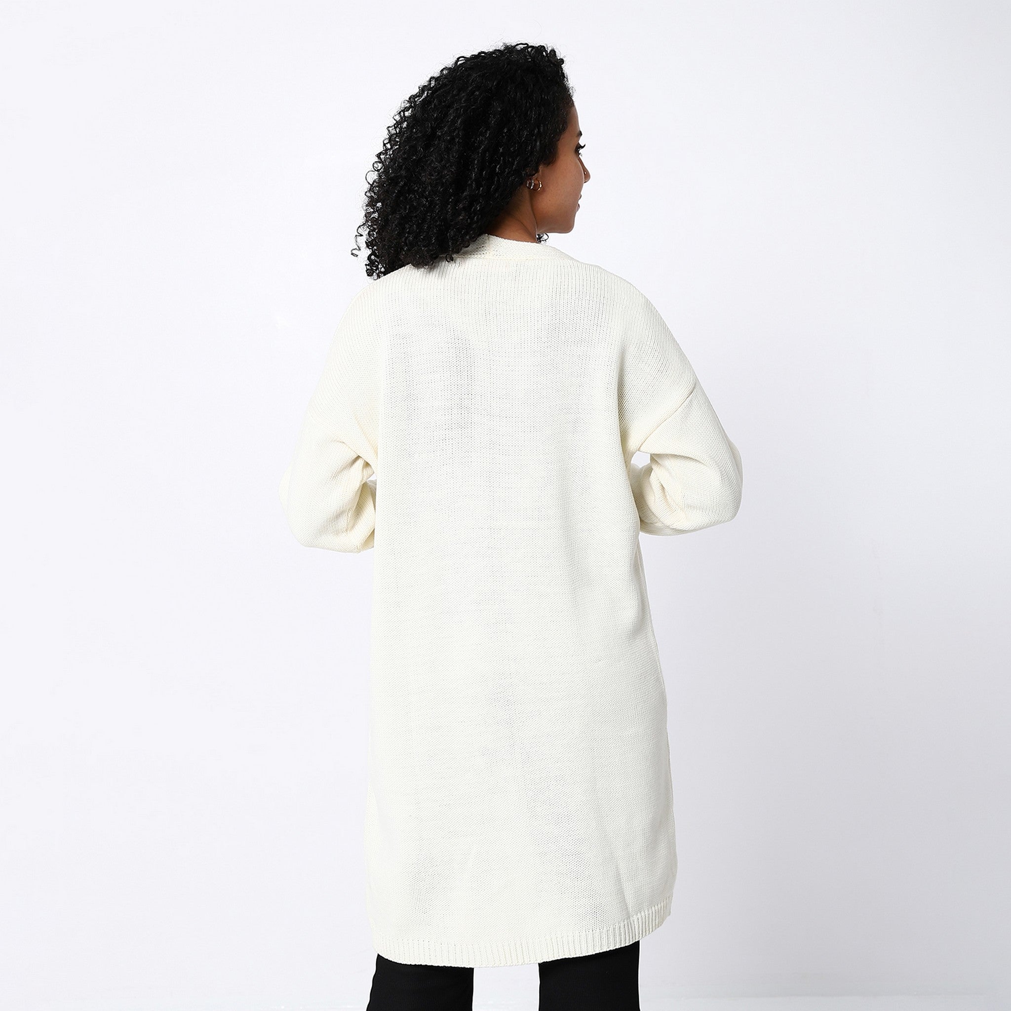 Cream Mid-Long Opened Cardigan