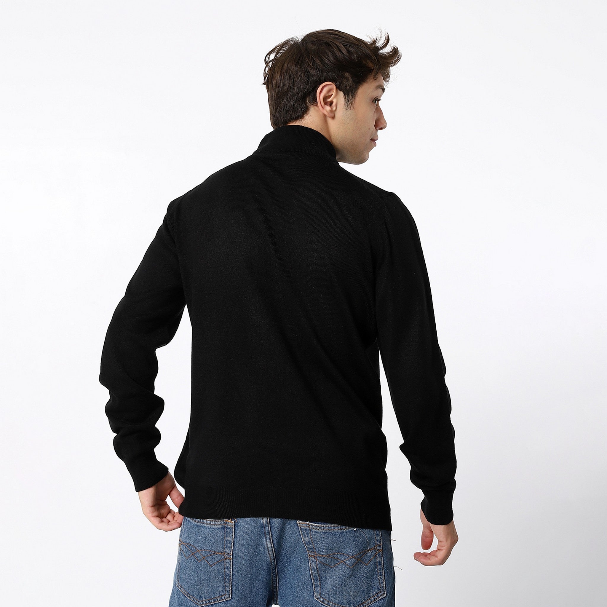 Knitted Plain Turtle Neck Black Pullover