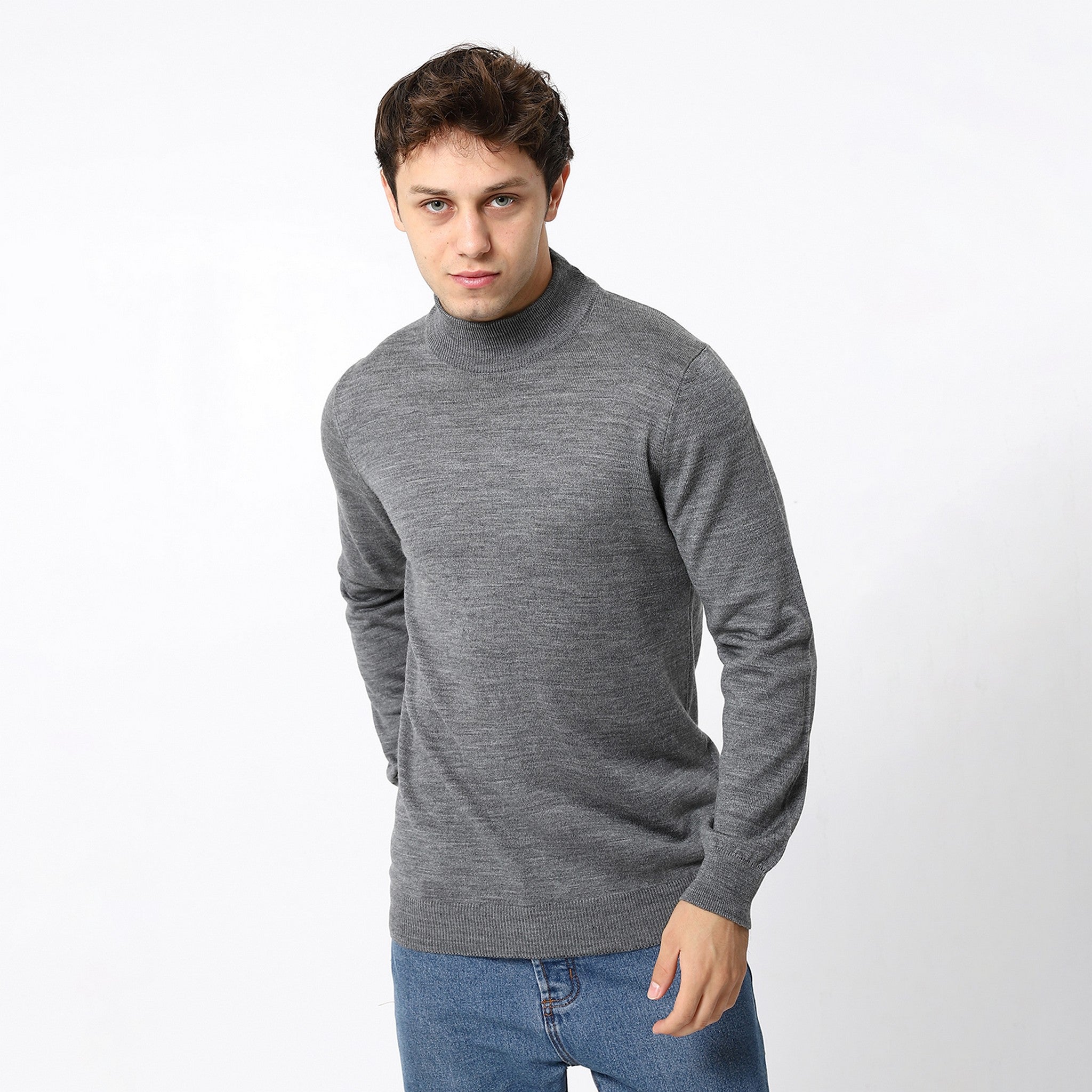 Knitted Heather Turtle Neck Fossil Grey Pullover