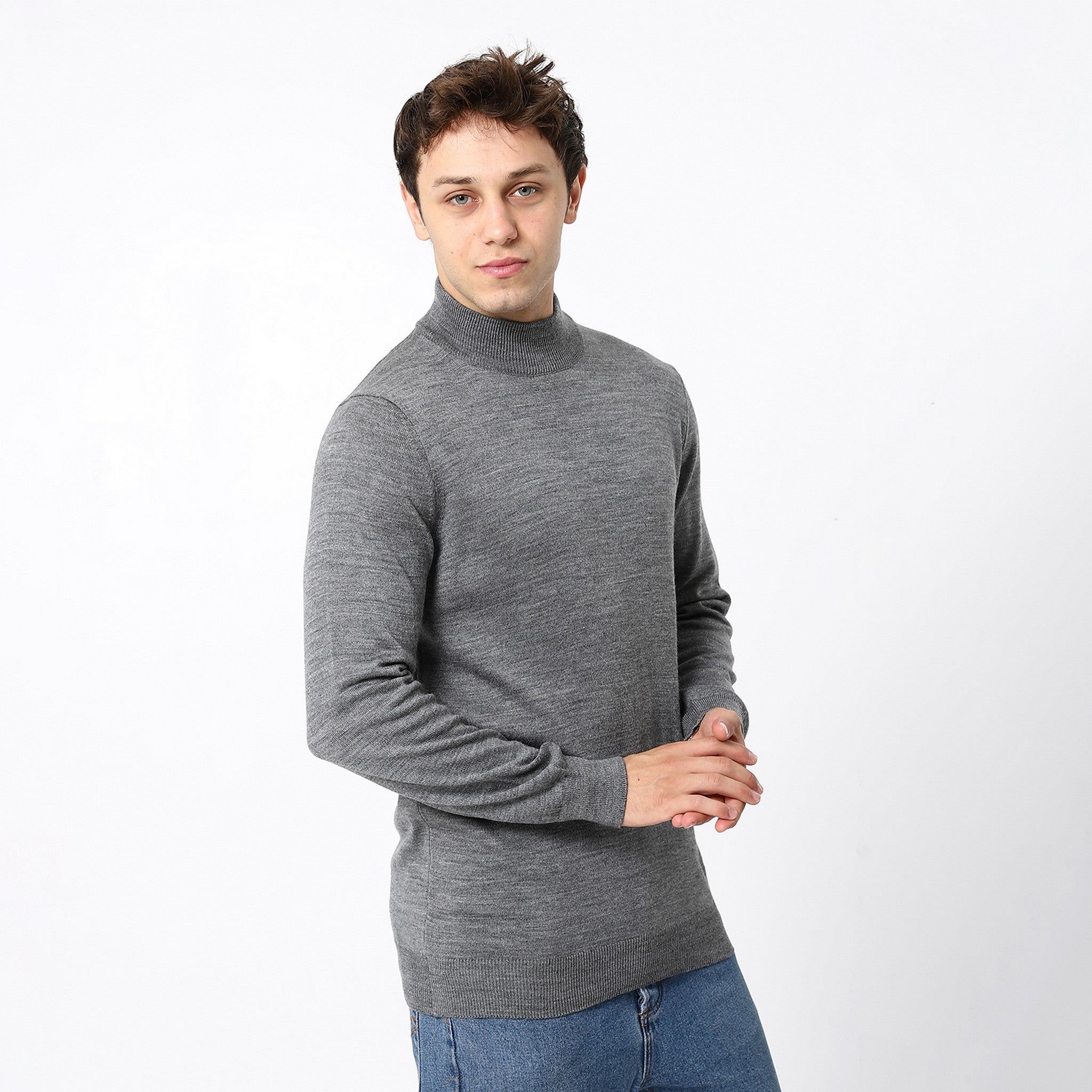 Knitted Heather Turtle Neck Fossil Grey Pullover