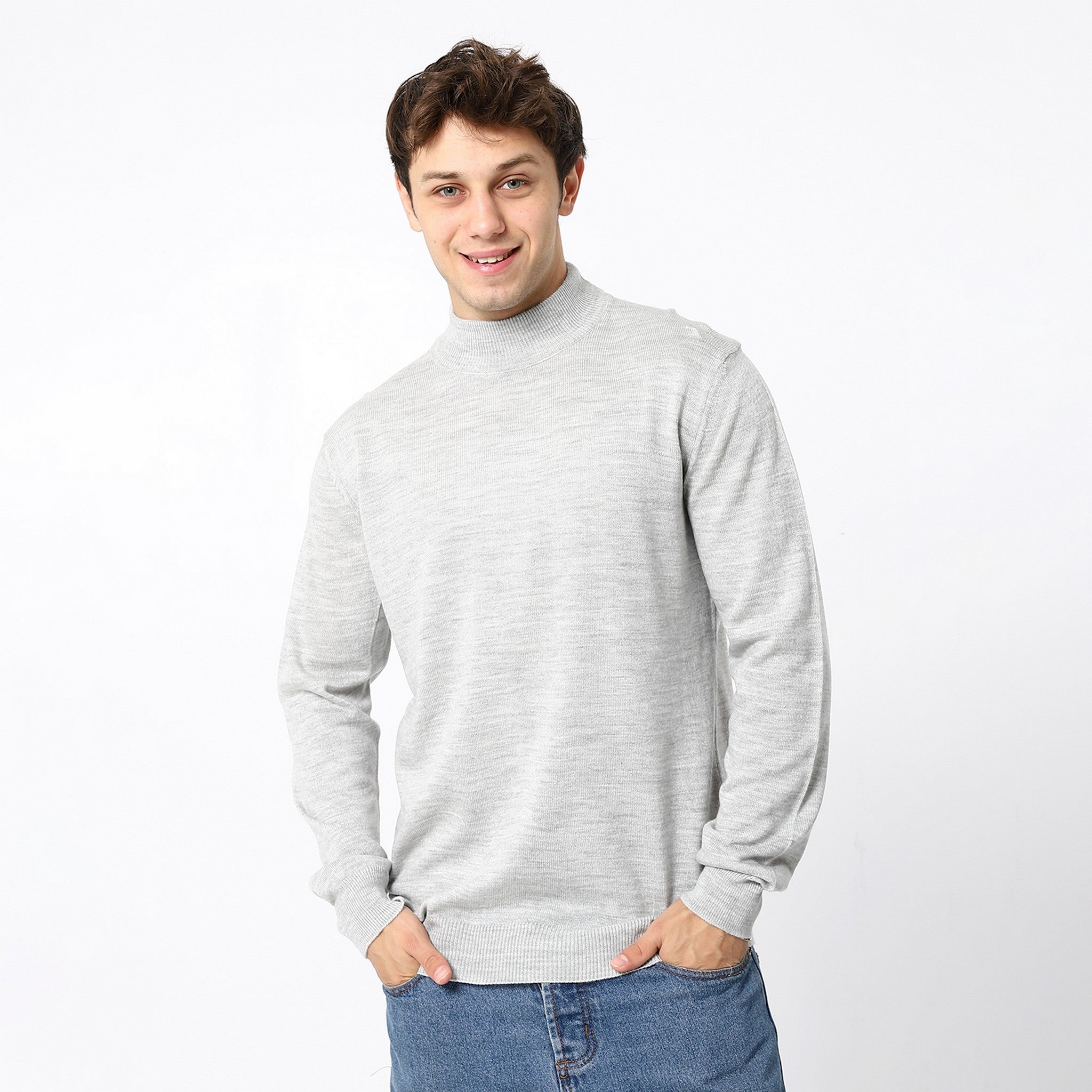 Knitted Heather Turtle Neck Cloud Grey Pullover