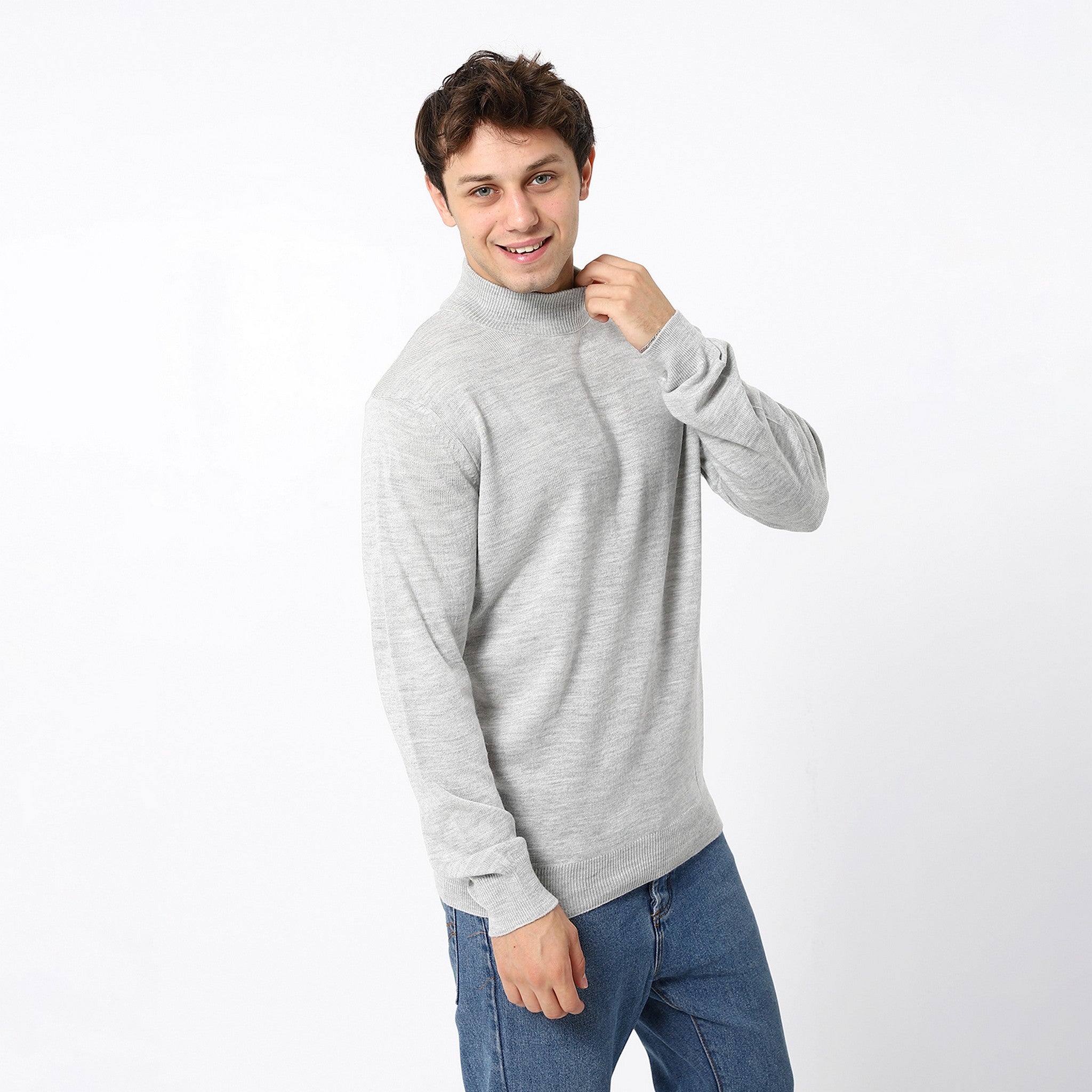 Knitted Heather Turtle Neck Cloud Grey Pullover