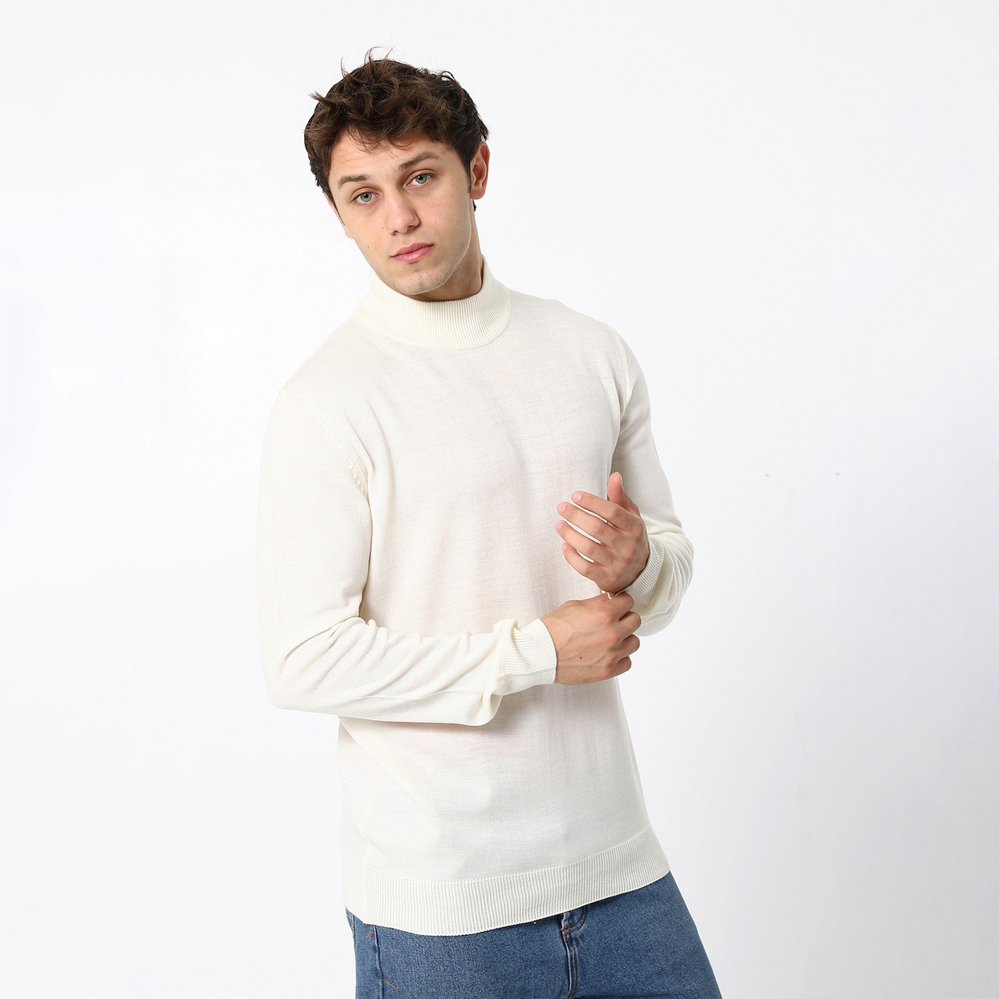 Knitted Plain Turtle Neck Bright White Pullover