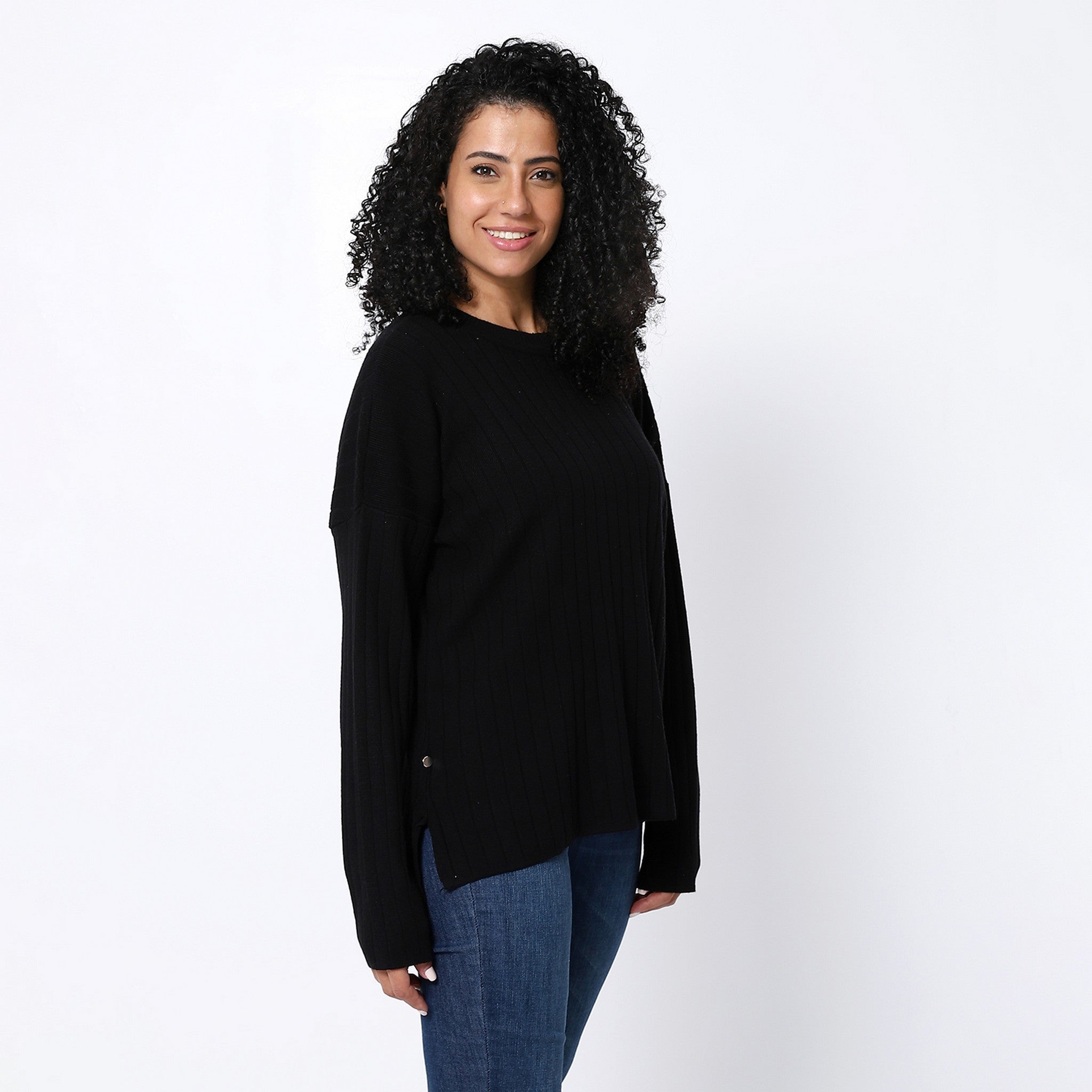 Ribbed Knitted Comfy Black Pullover