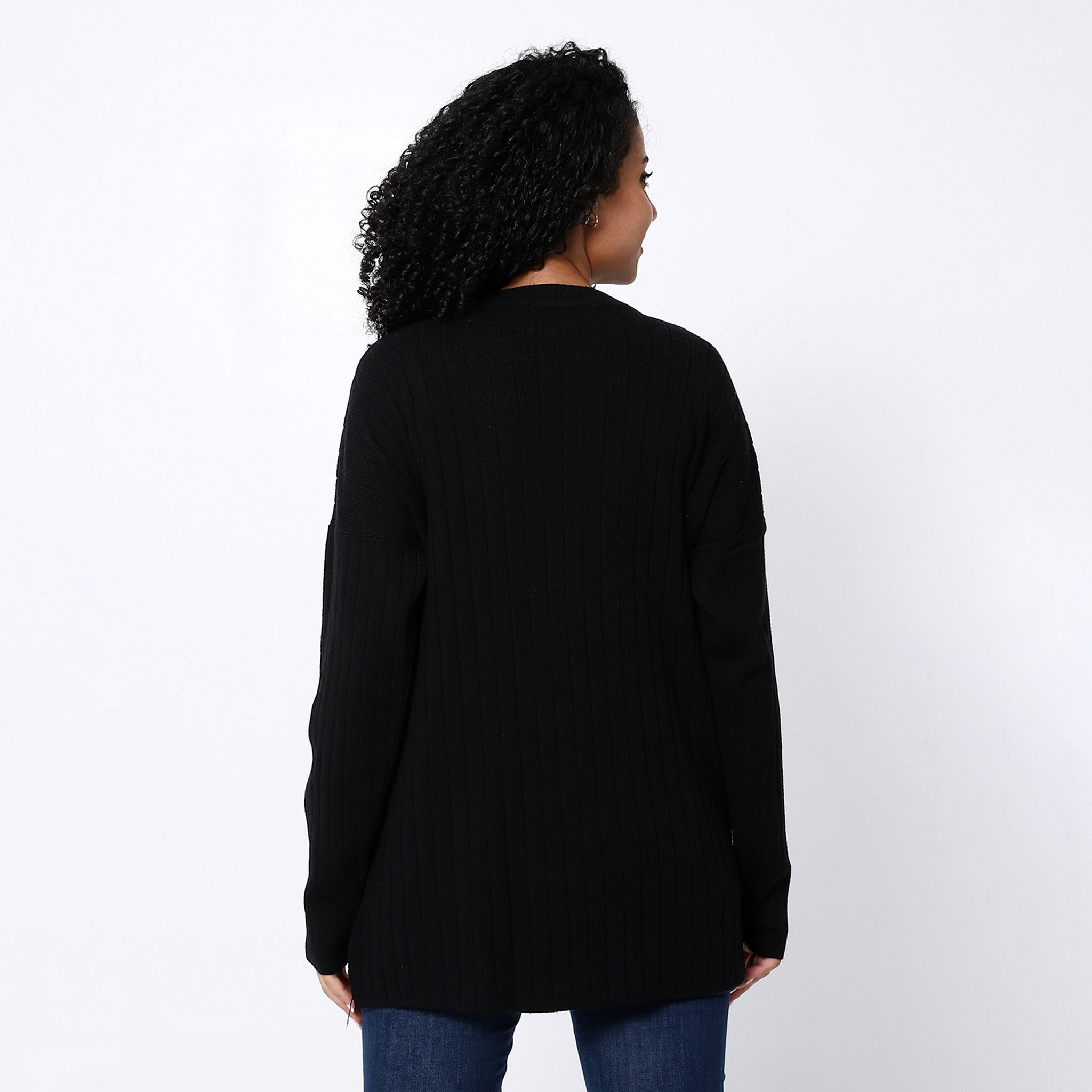 Ribbed Knitted Comfy Black Pullover