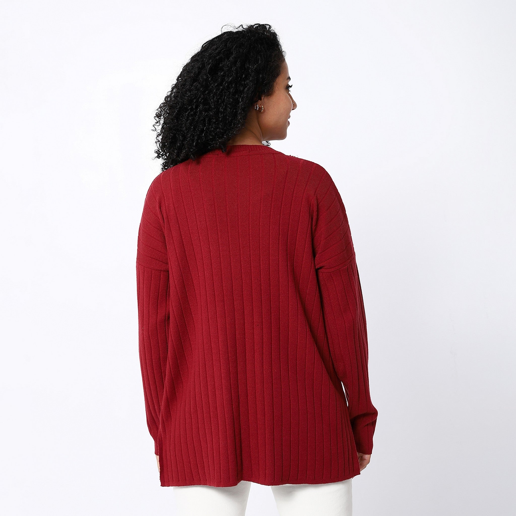 Ribbed Knitted Comfy Burnet Red Pullover