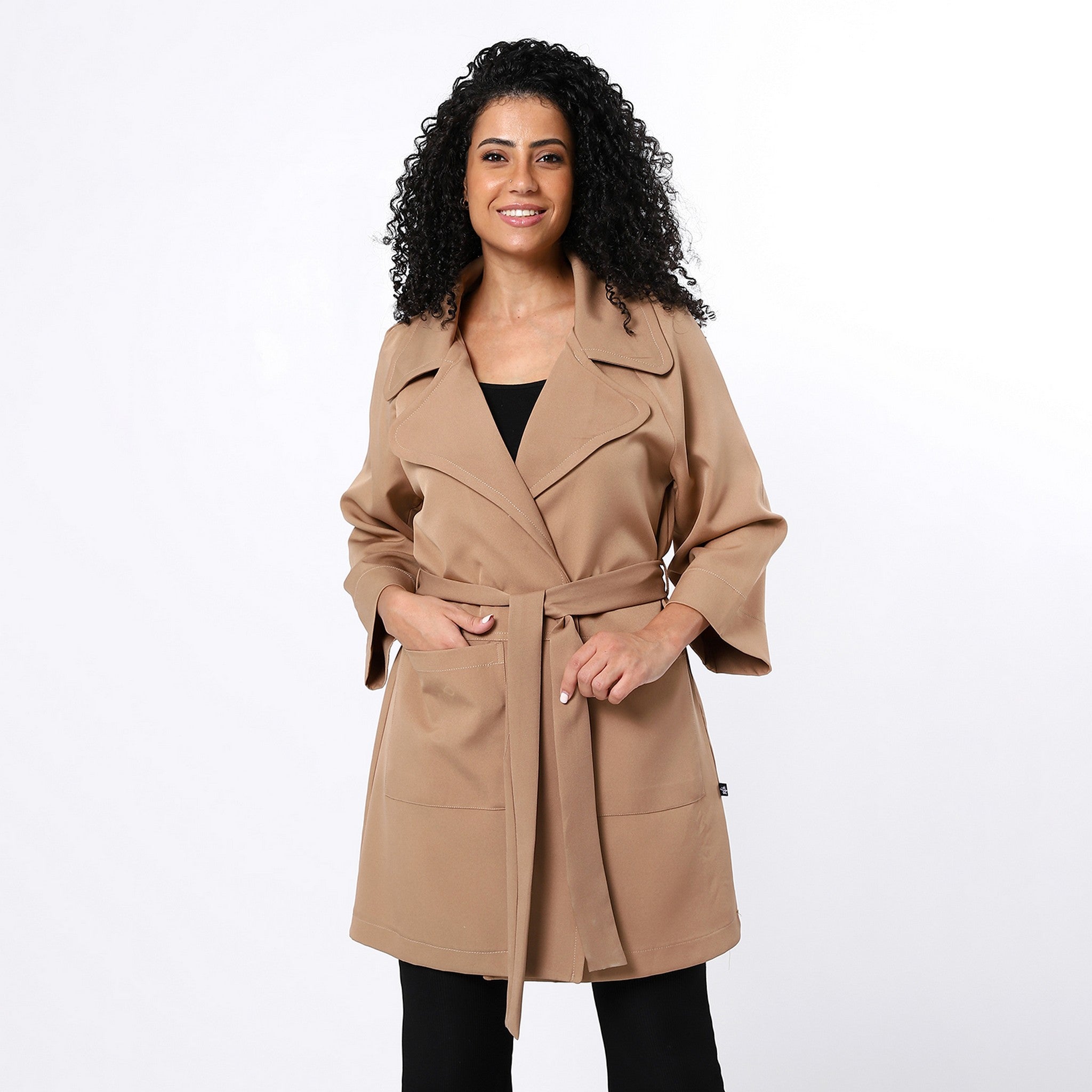 Ivory Cream Open Neckline Plain Coat