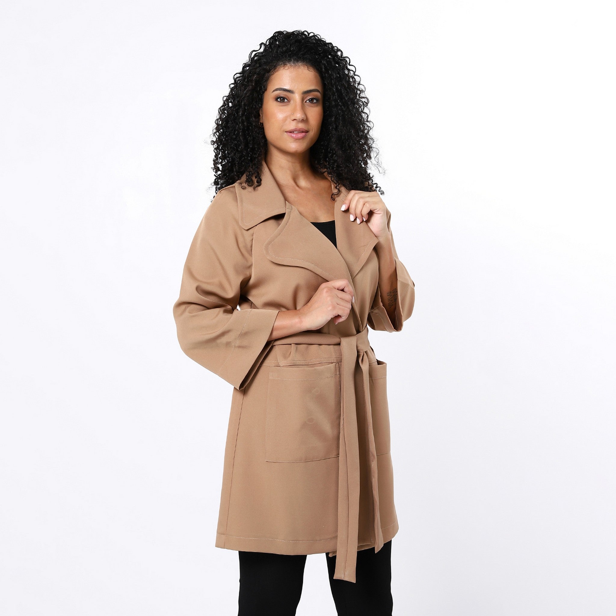 Ivory Cream Open Neckline Plain Coat