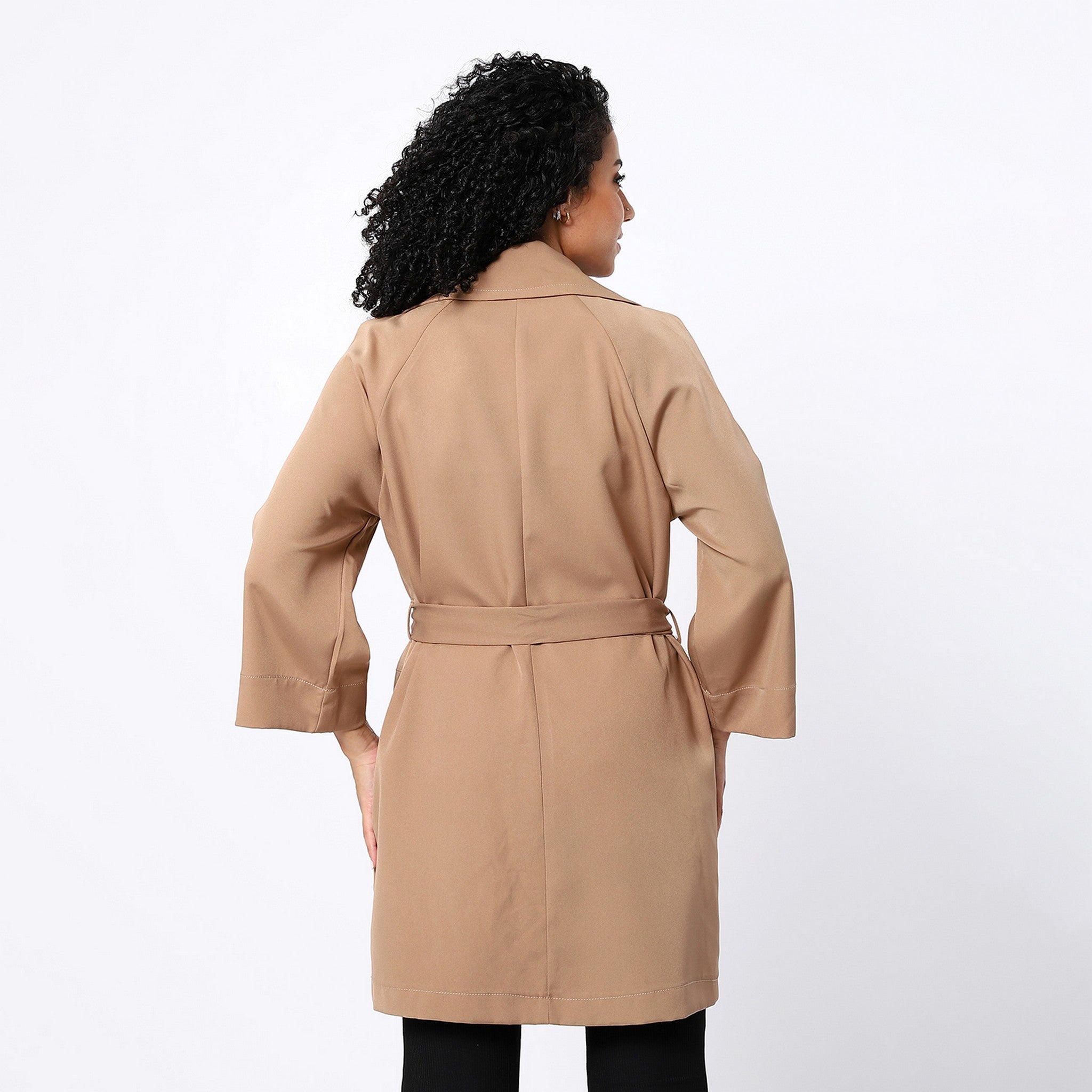 Ivory Cream Open Neckline Plain Coat