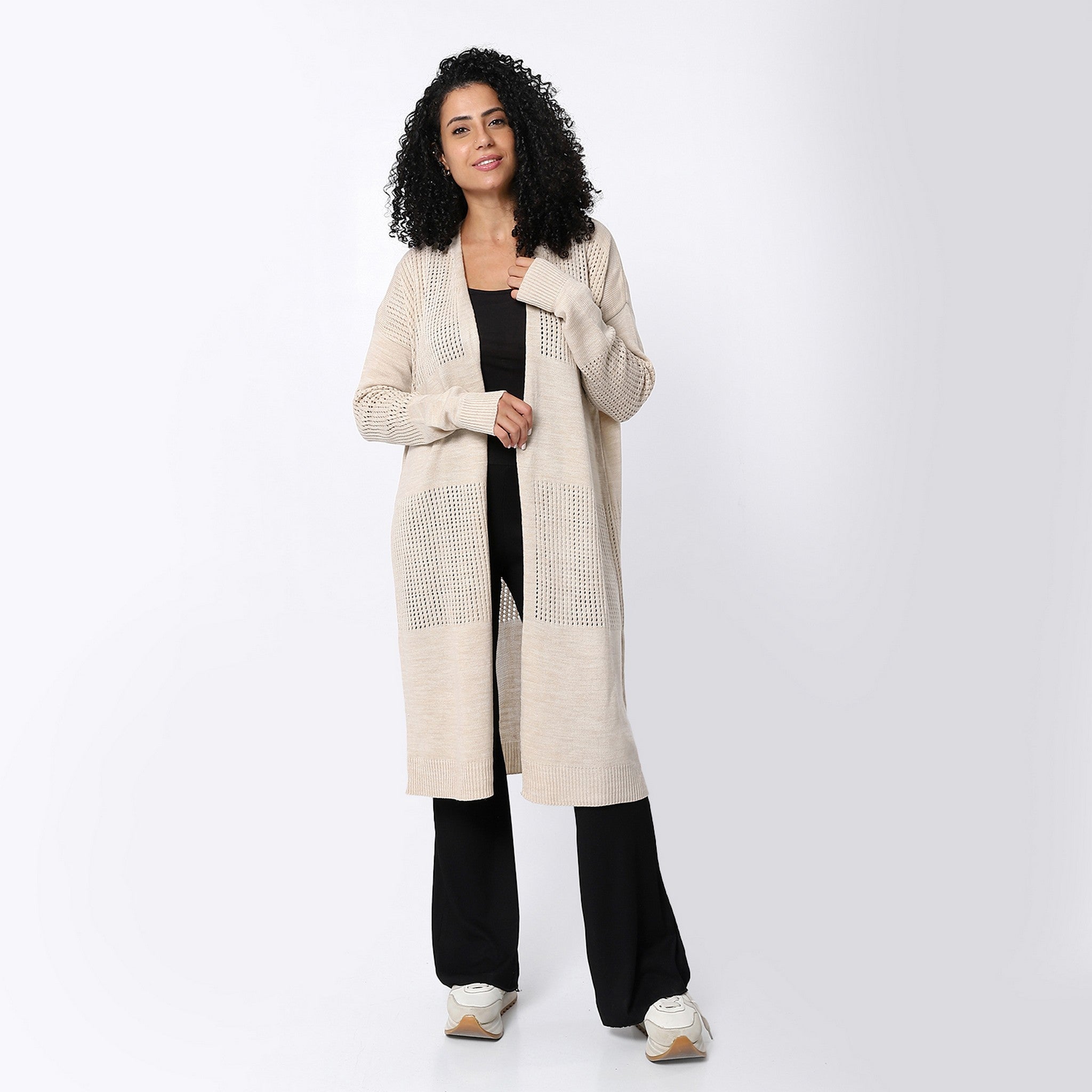 Long Knitted Off-White Cardigan