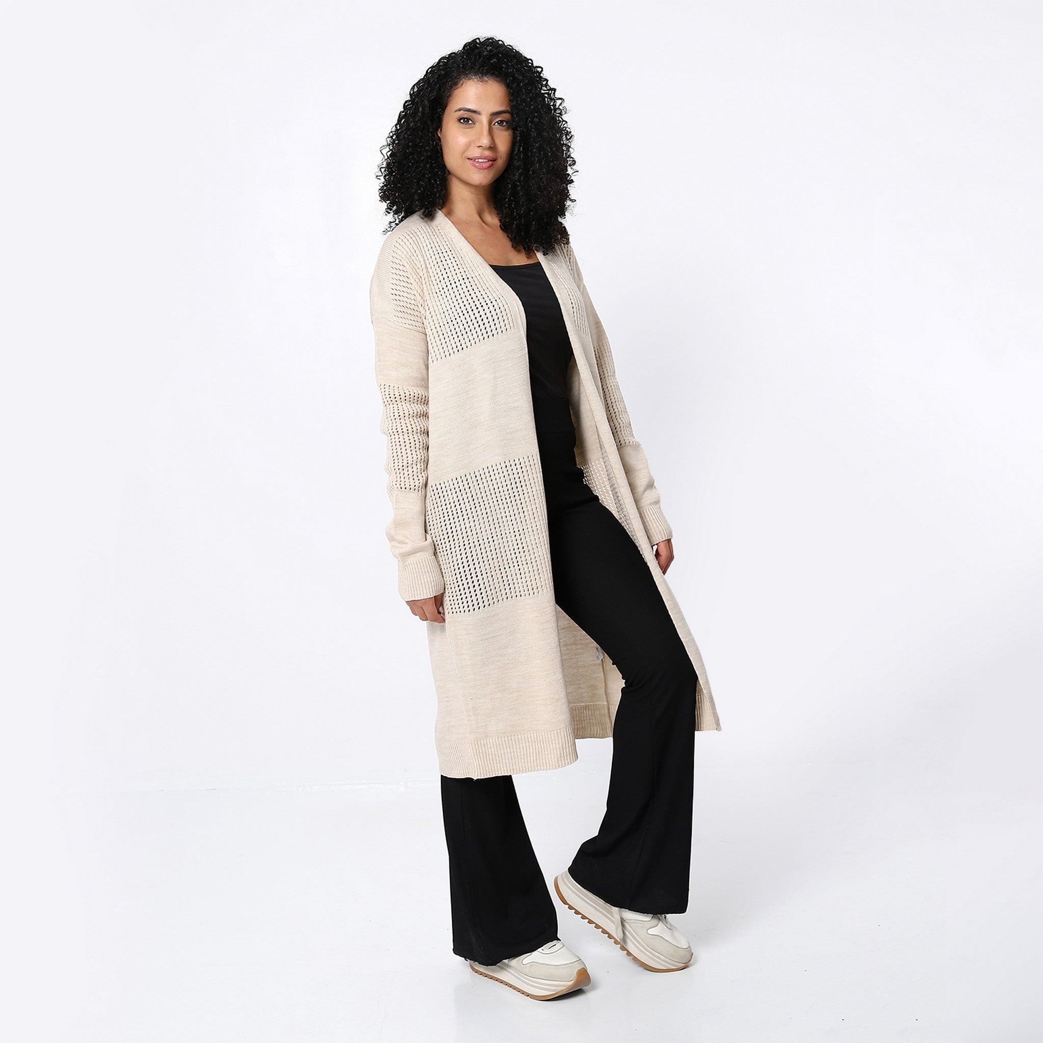 Long Knitted Off-White Cardigan