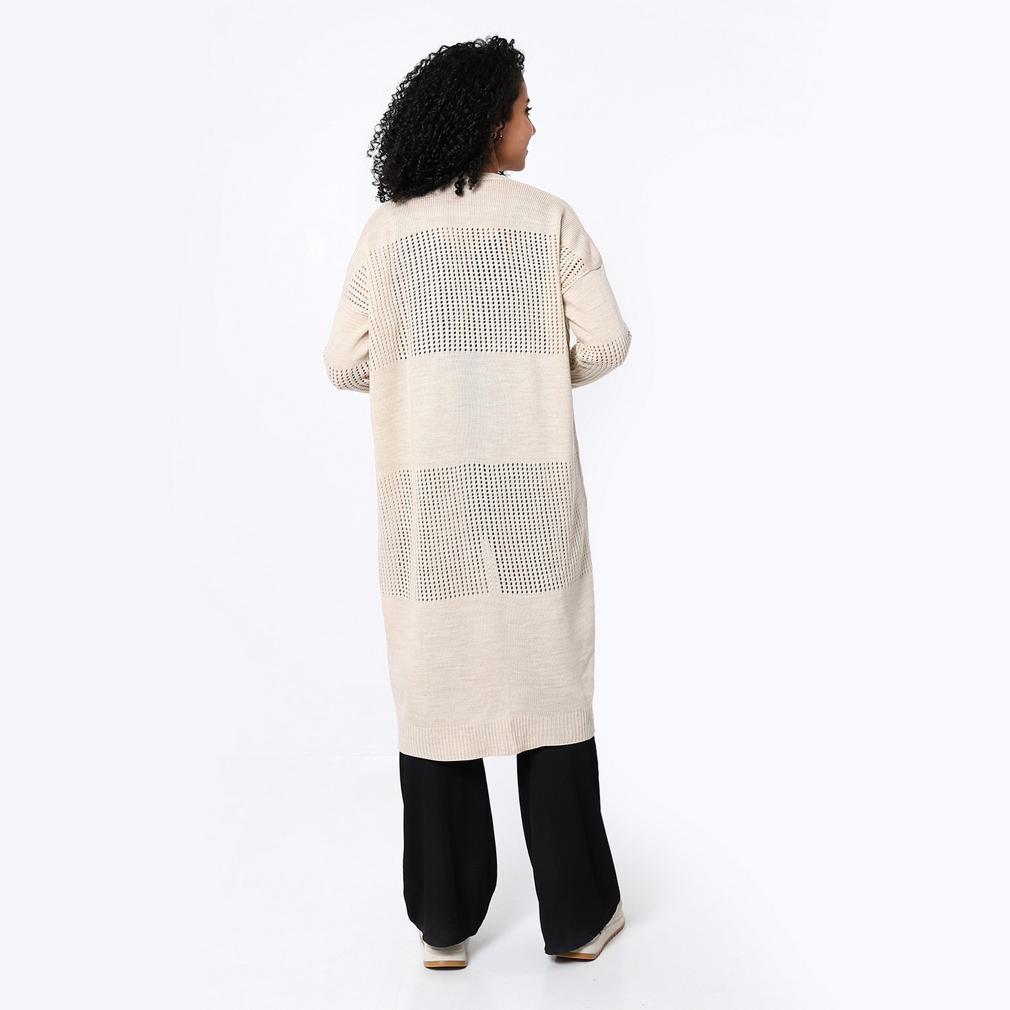 Long Knitted Off-White Cardigan