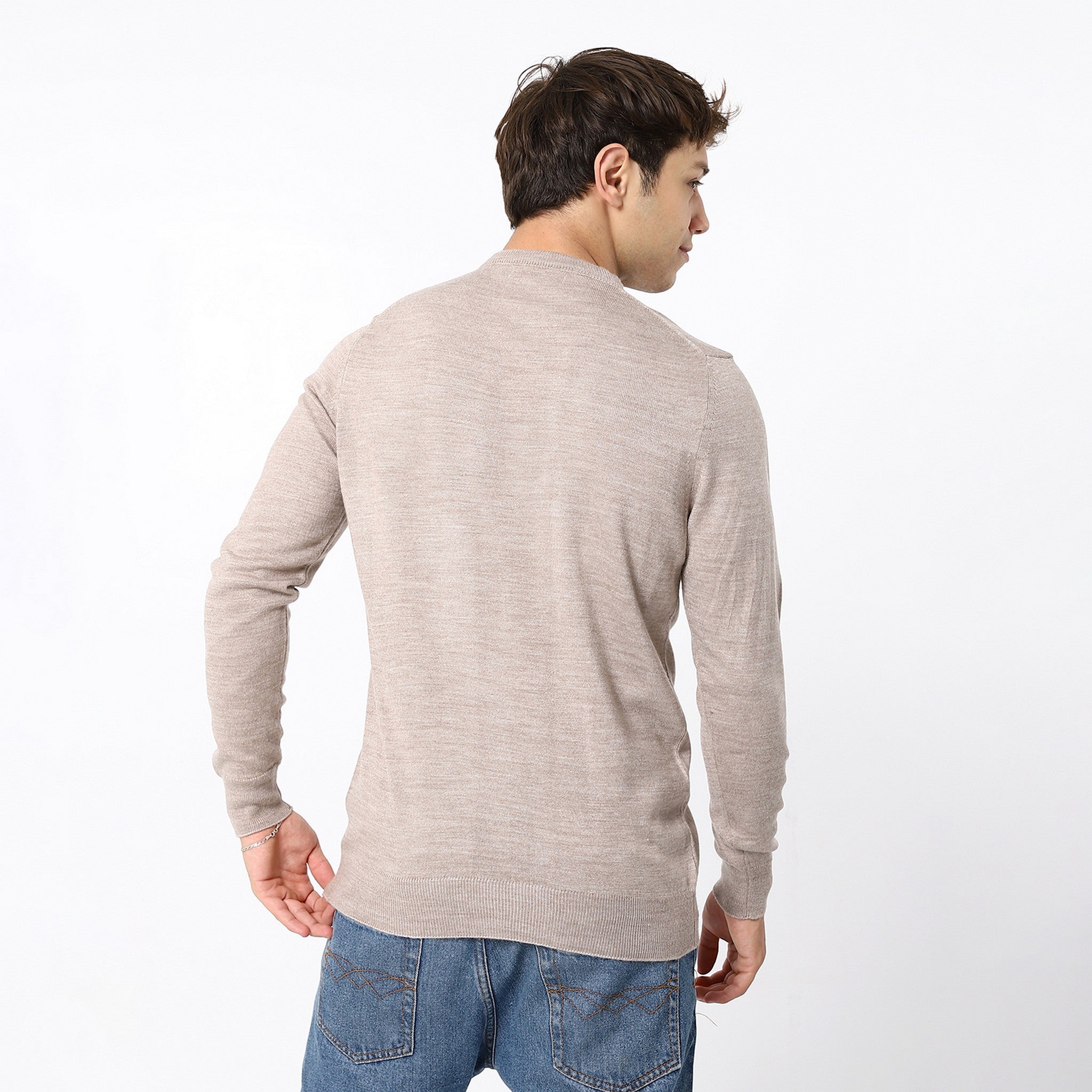 Knitted Heather Desert Sand V-Neck Pullover