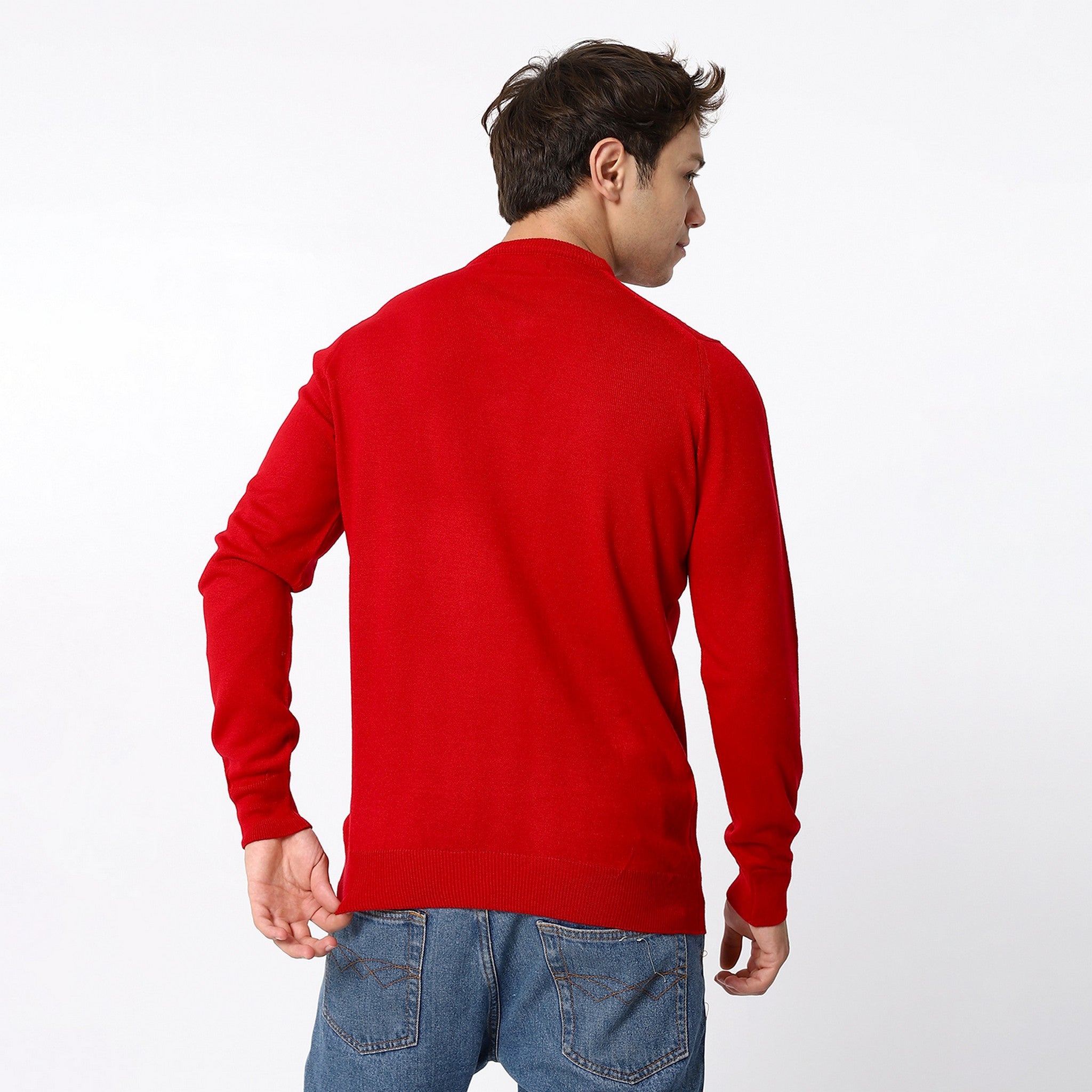 Knitted Candy Red V-Neck Pullover