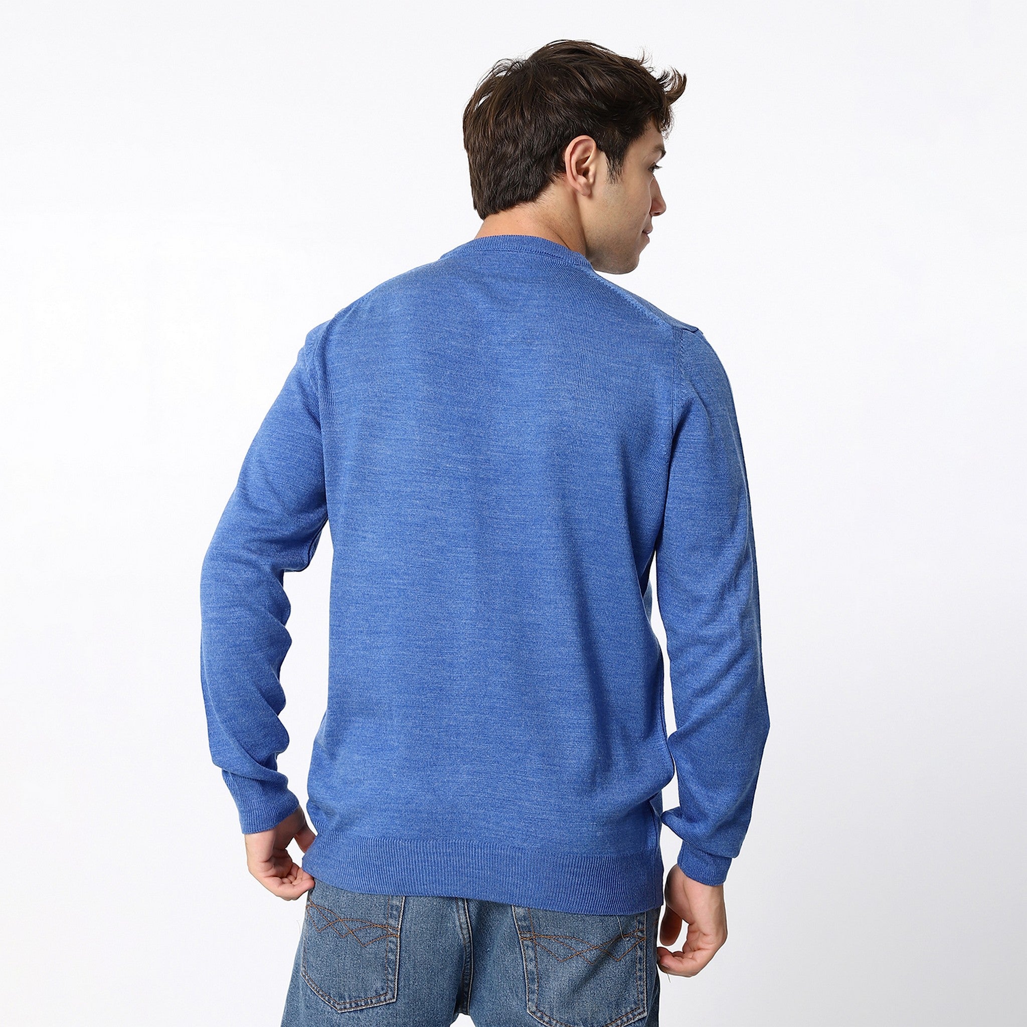 Knitted Steel Blue V-Neck Pullover