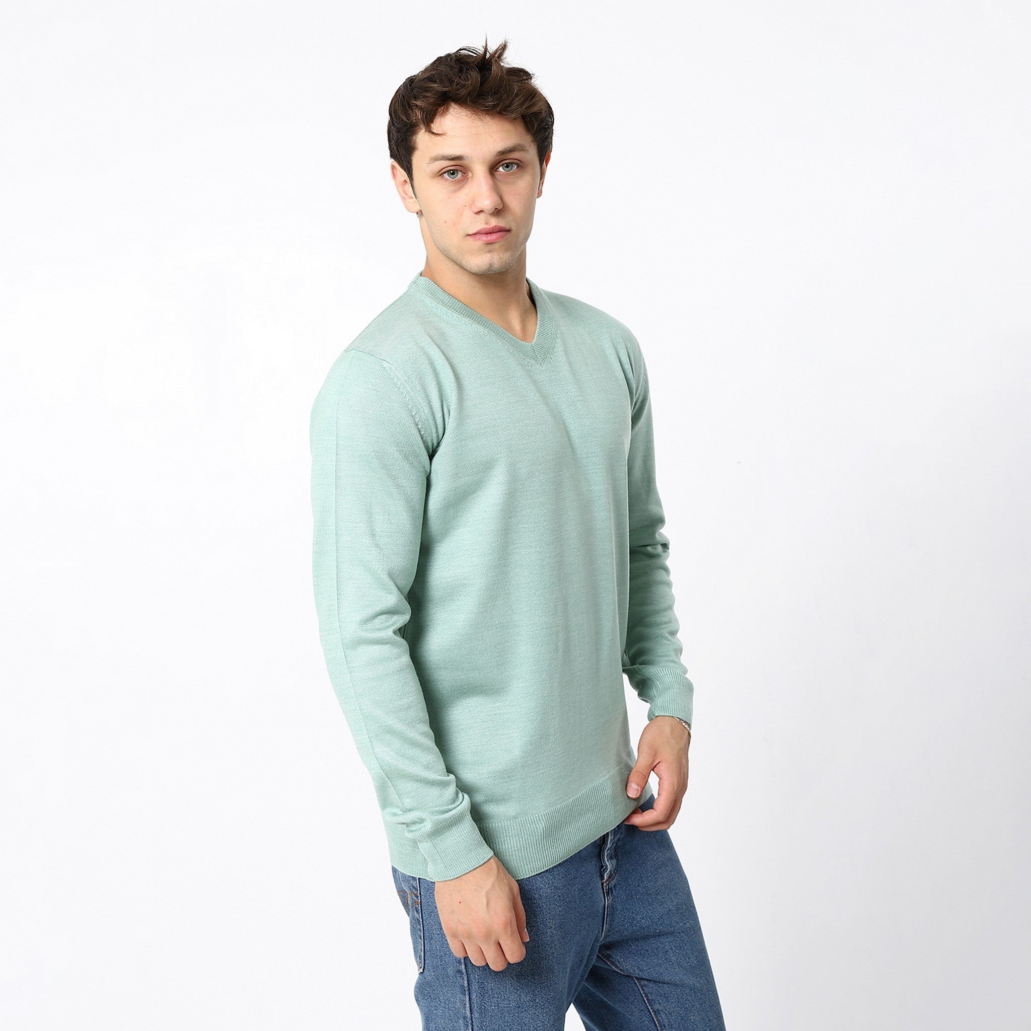 Knitted Pale Mint V-Neck Pullover