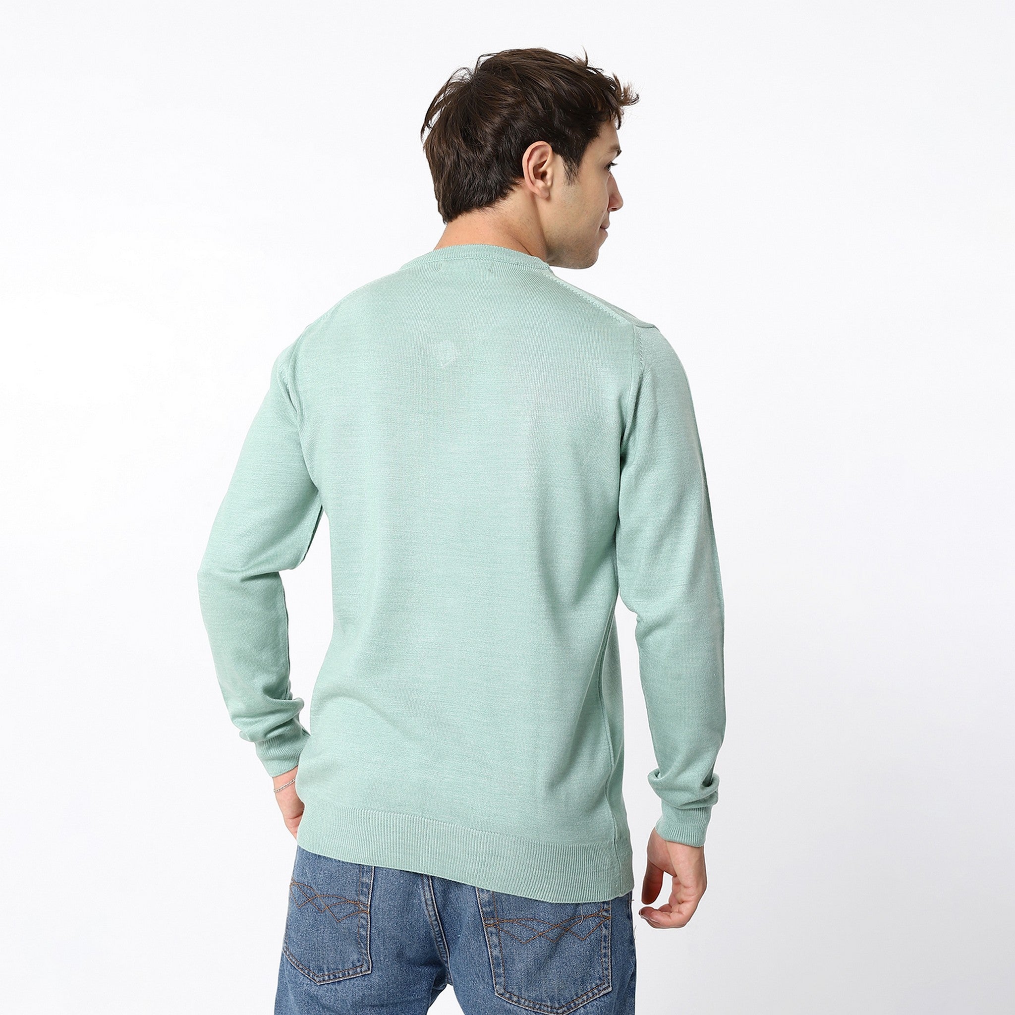 Knitted Pale Mint V-Neck Pullover