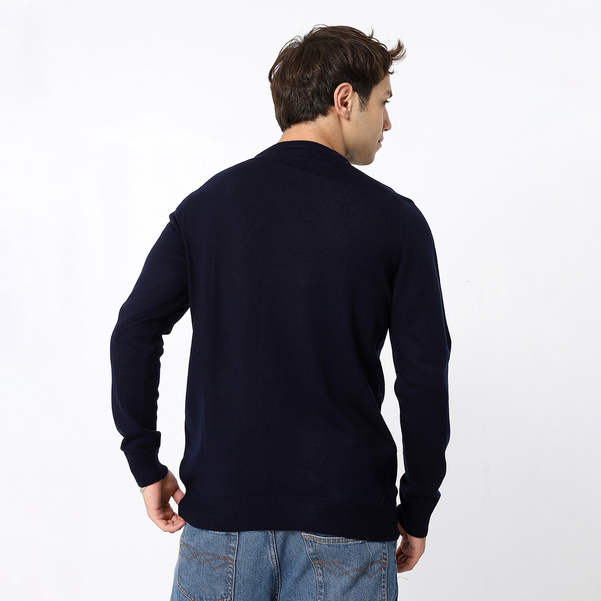 Knitted Navy Blue V-Neck Pullover