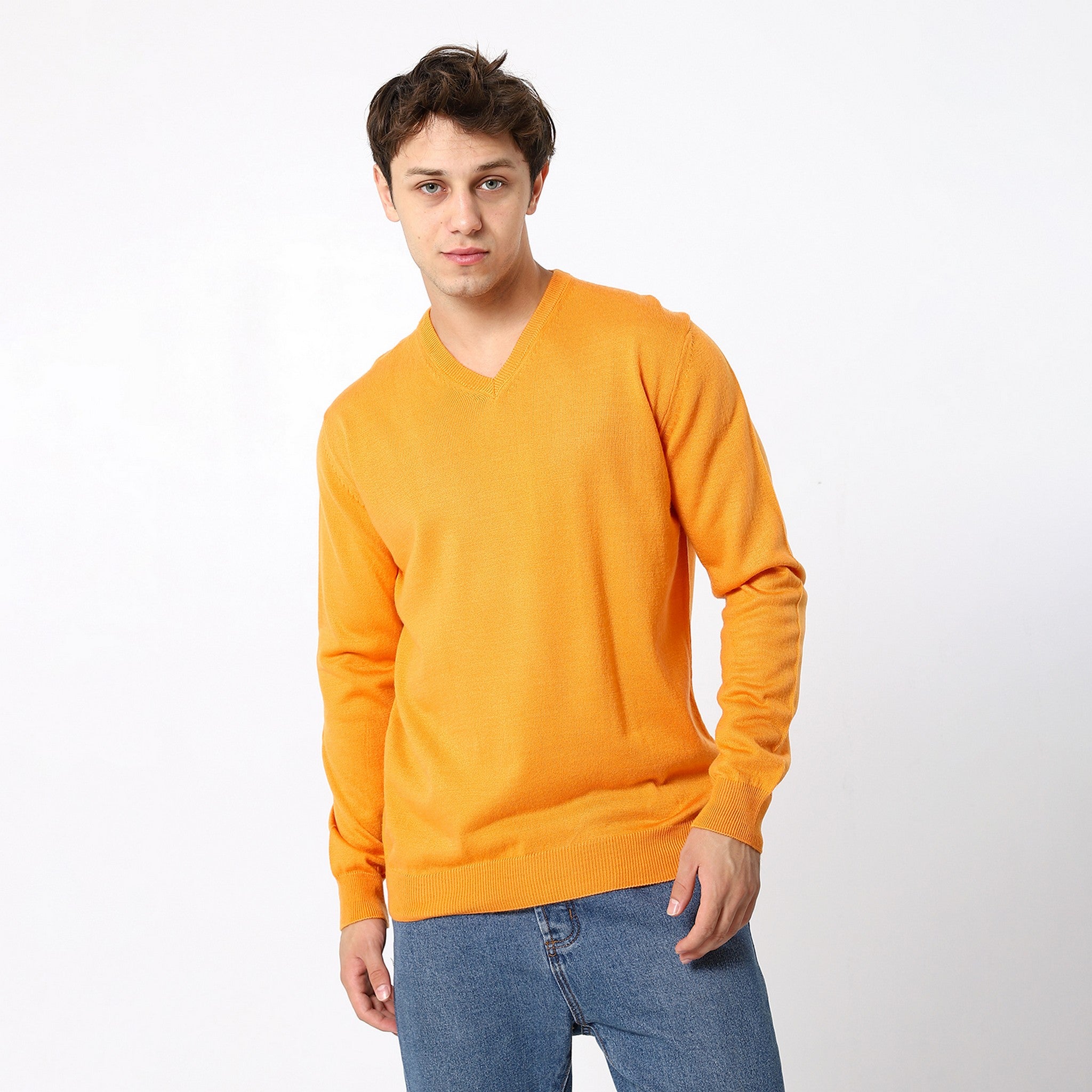 Knitted Tiger Orange V-Neck Pullover