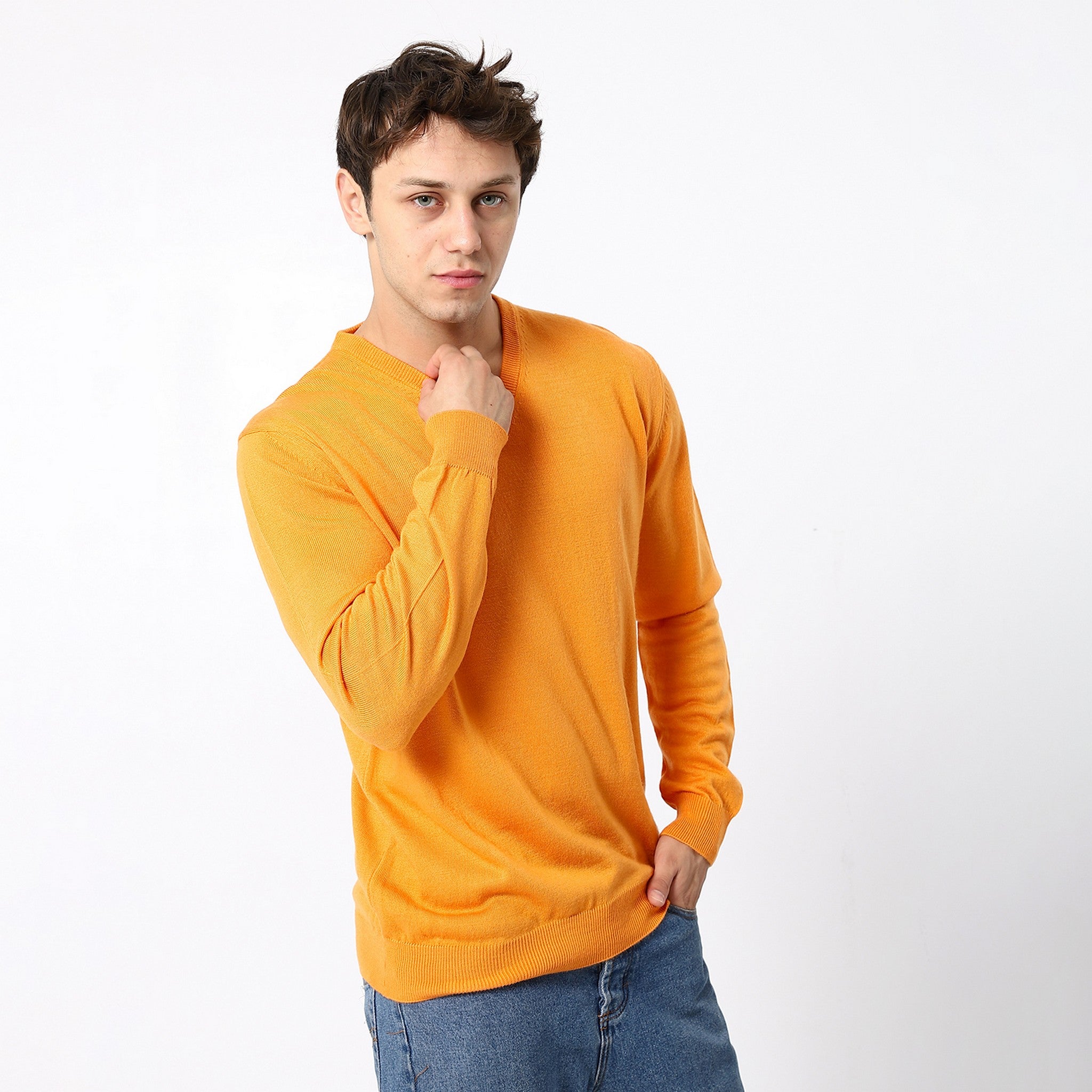 Knitted Tiger Orange V-Neck Pullover