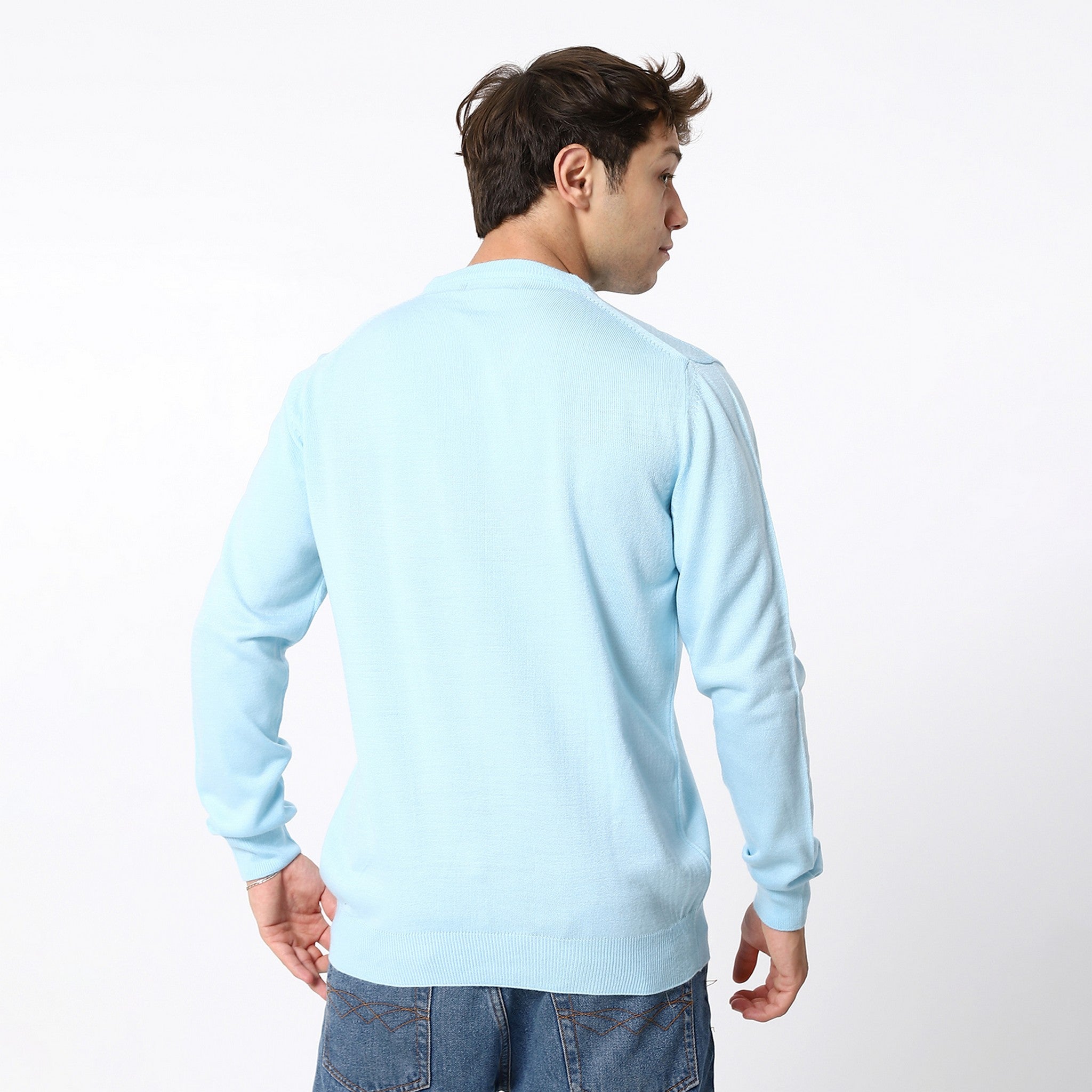 Knitted Sky Blue V-Neck Pullover