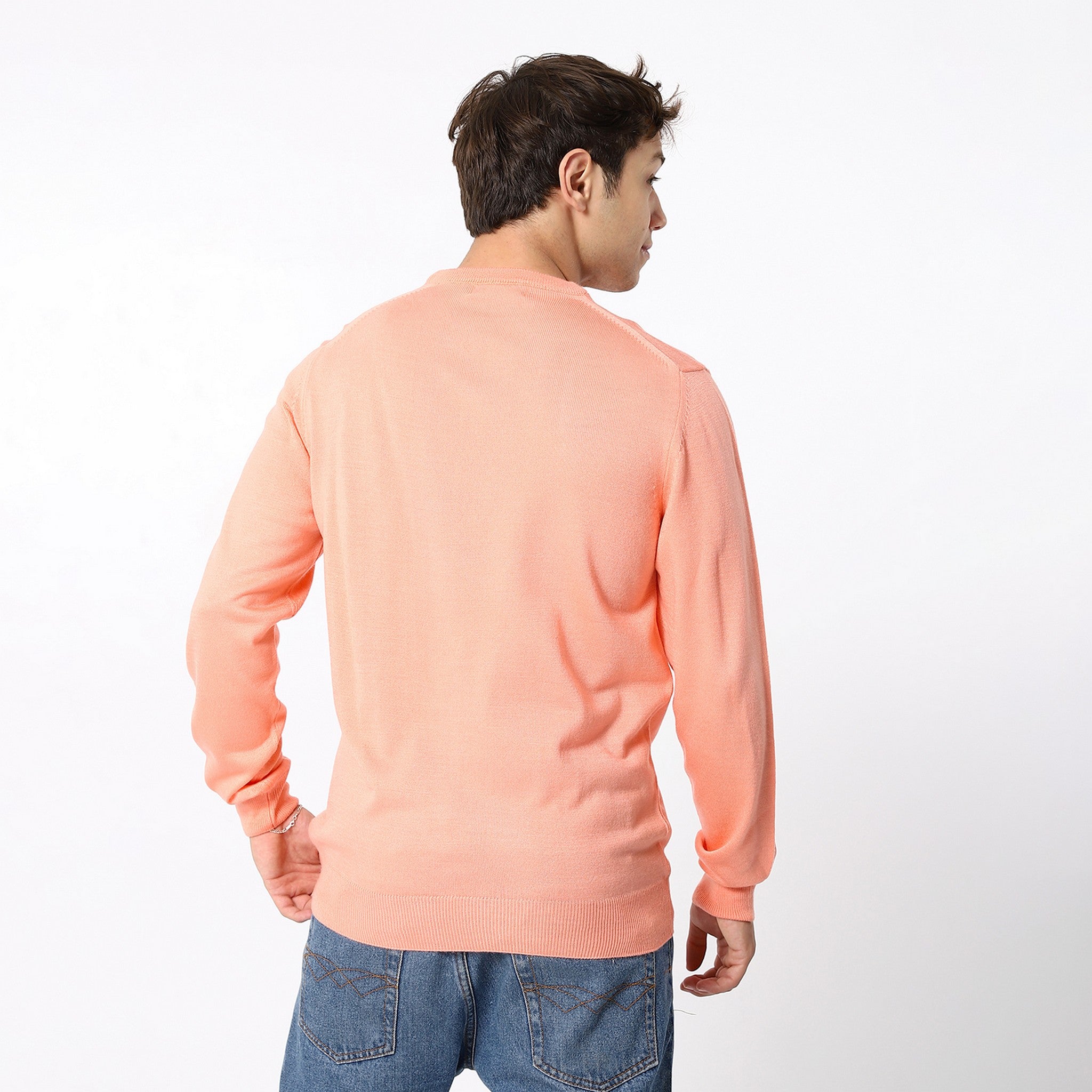 Knitted Peach Pink V-Neck Pullover