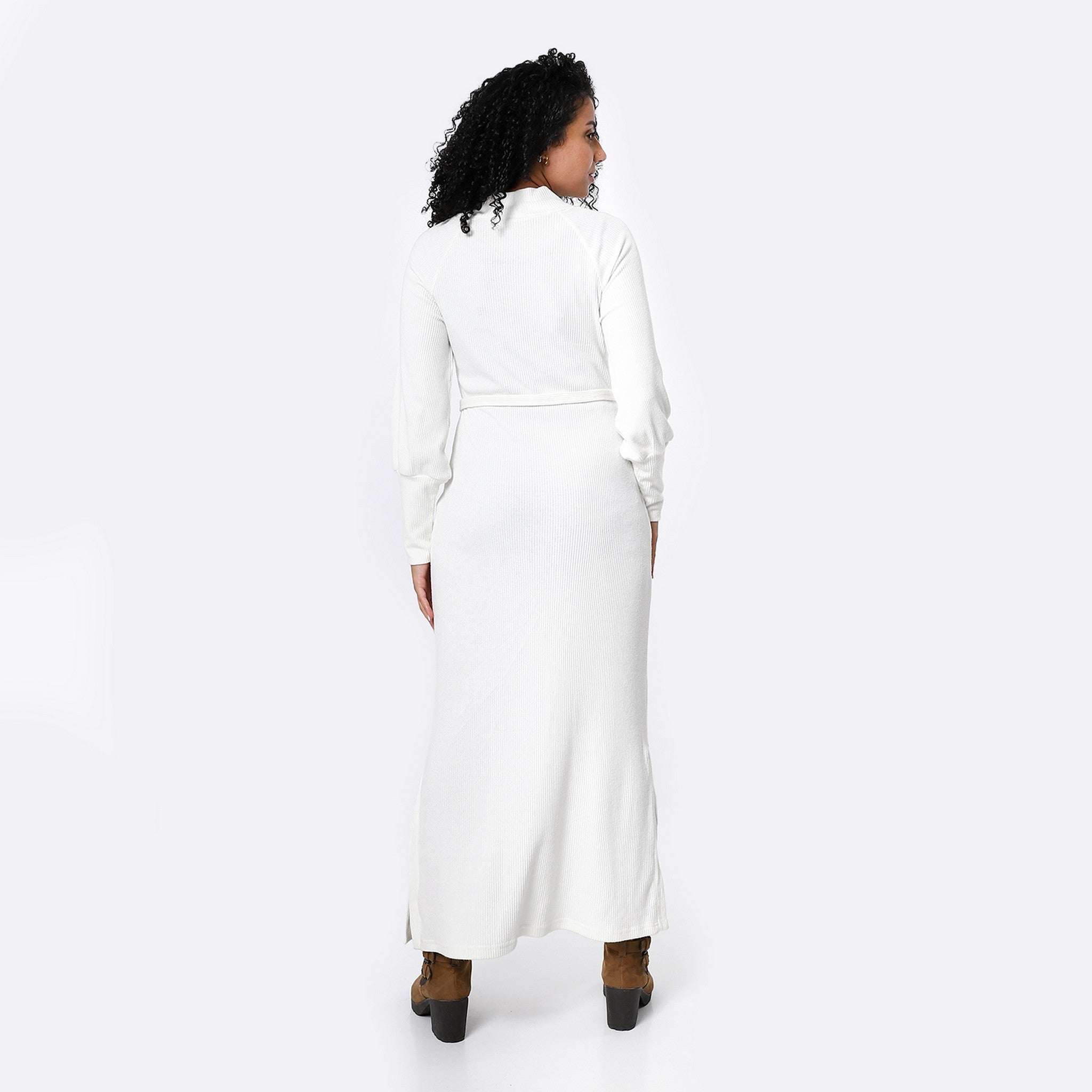 Mock Neck Long Off White Elegant Dress