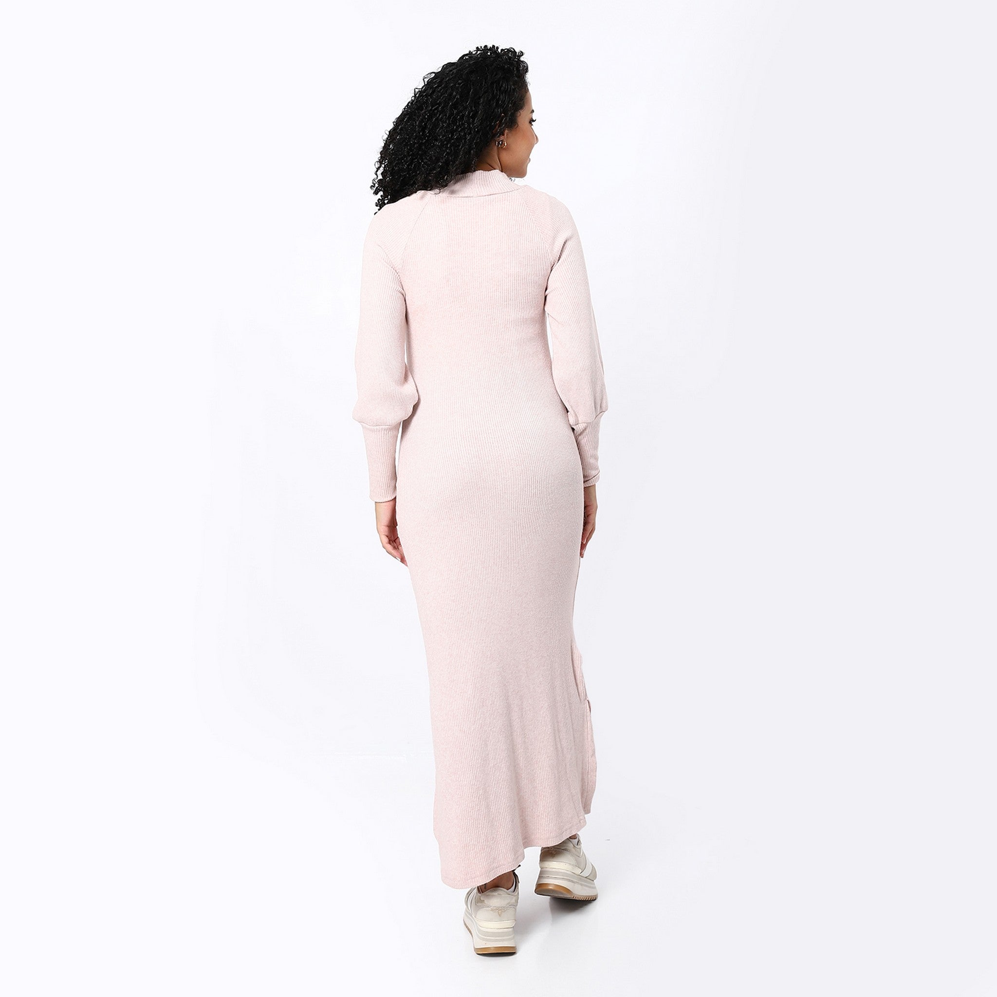 Mock Neck Long Pale Rose Elegant Dress