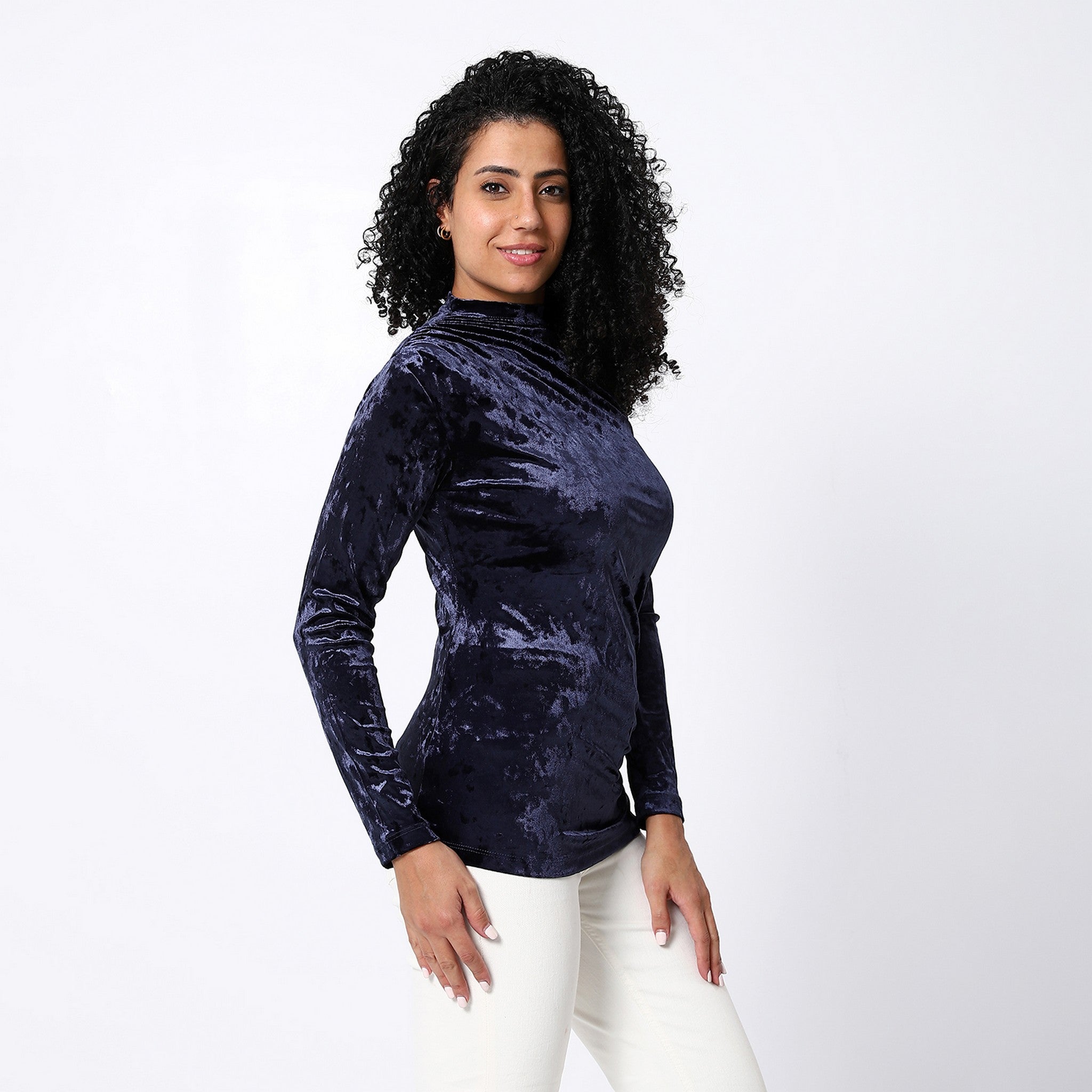 Self Pattern Chic Navy Blue Top