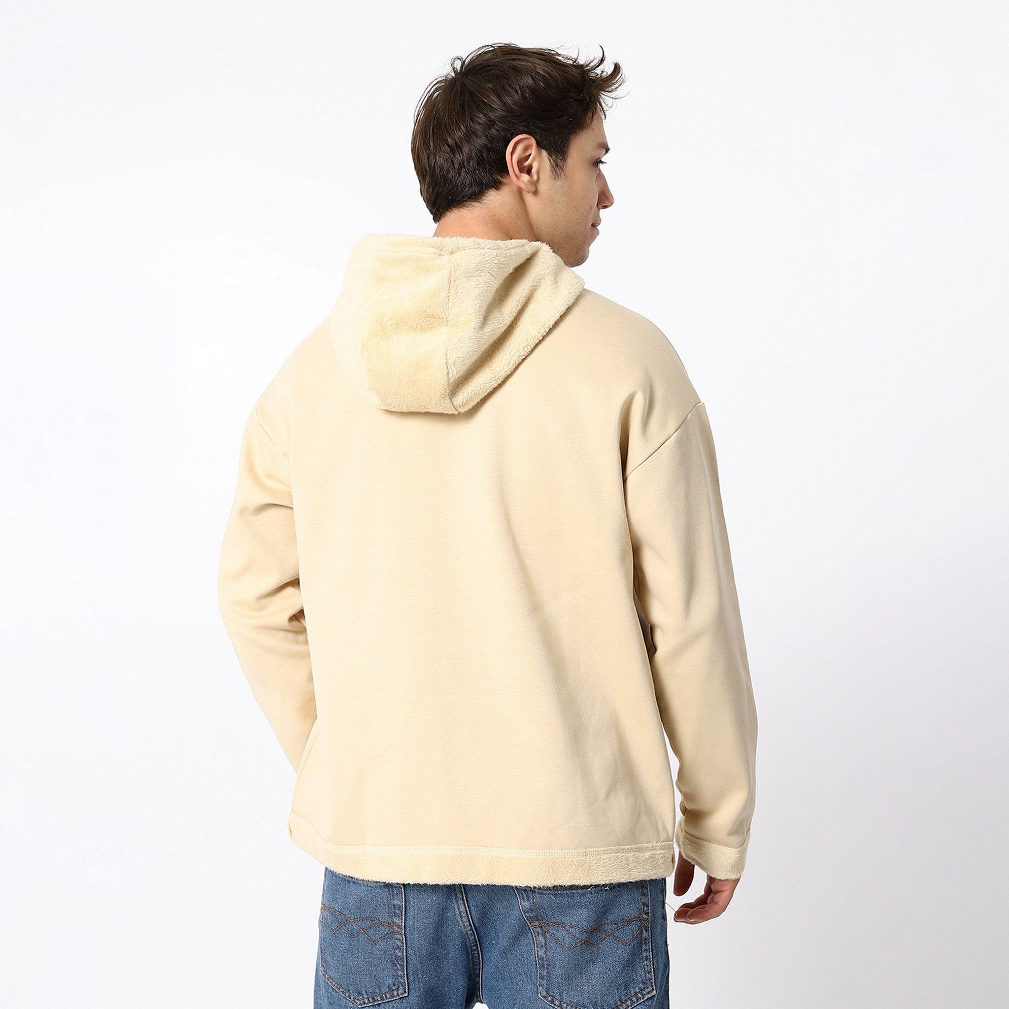 Cosmic Latte Beige Plain Zipped Sweatshirt