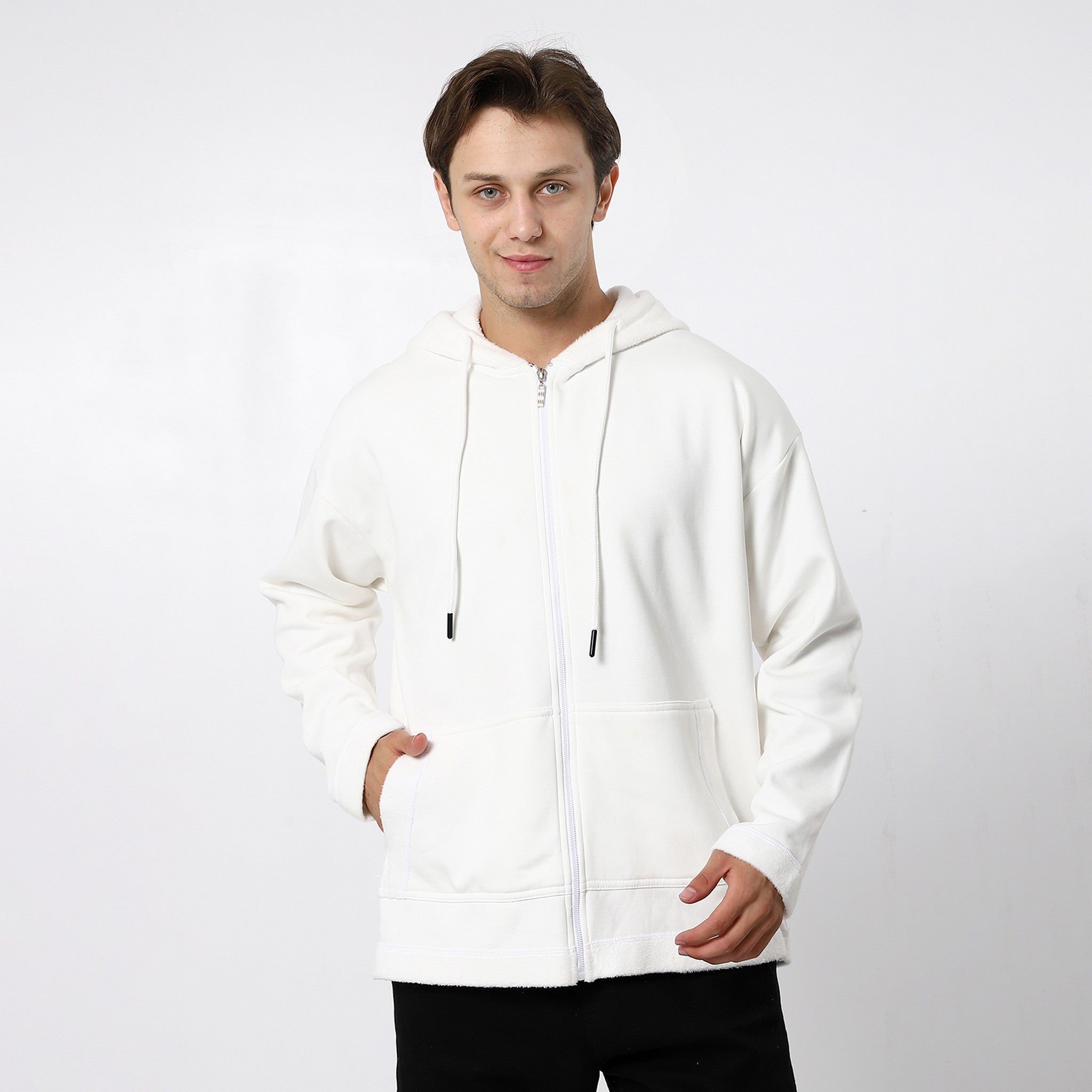 Bright White Plain Zipped Sweatshirt