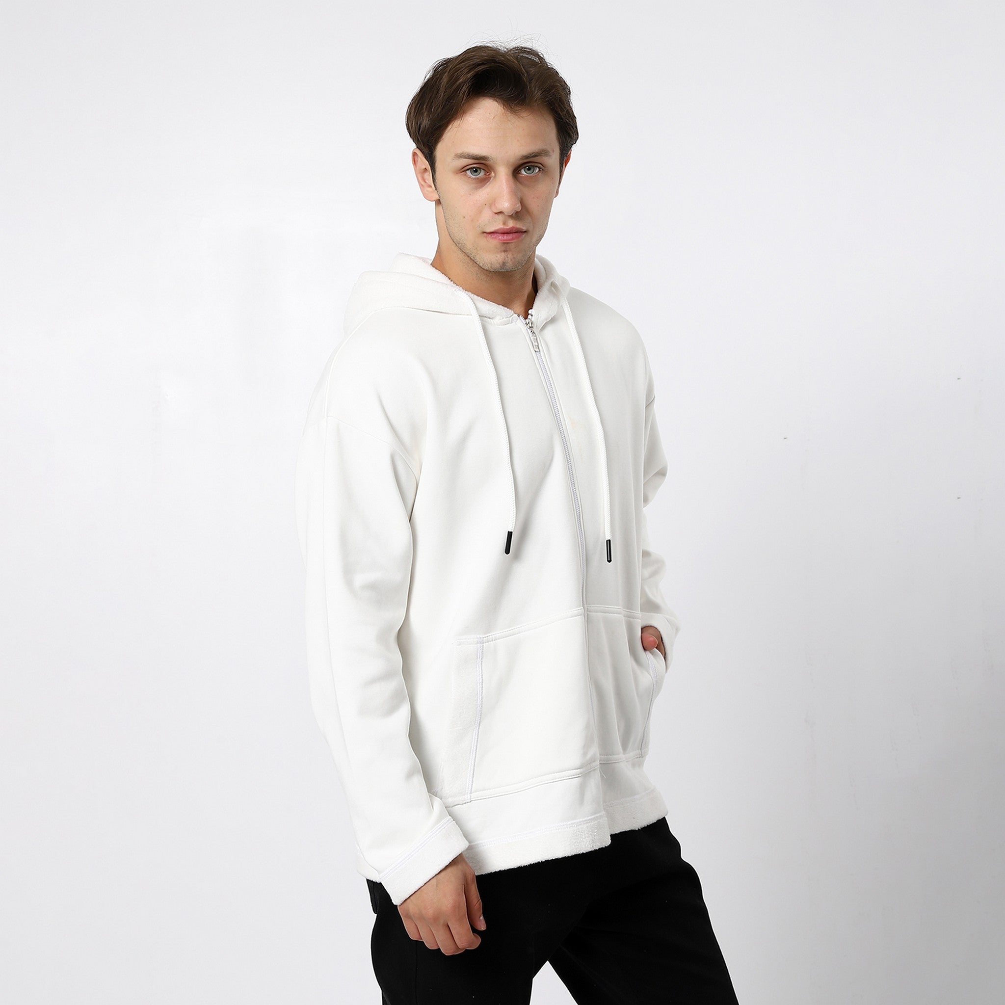 Bright White Plain Zipped Sweatshirt