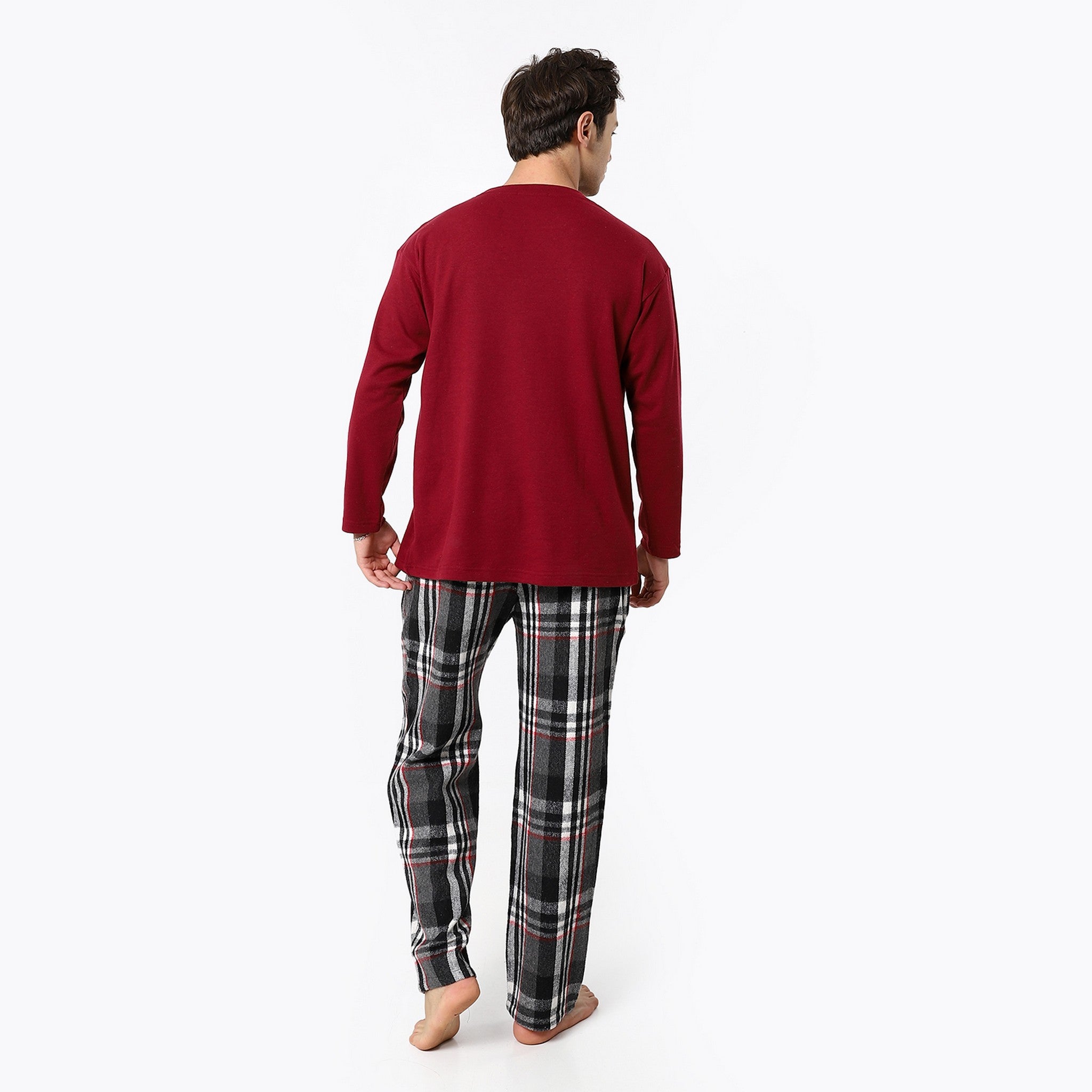 Crimson Red With Shades Of Grey Comfy Pajama Set