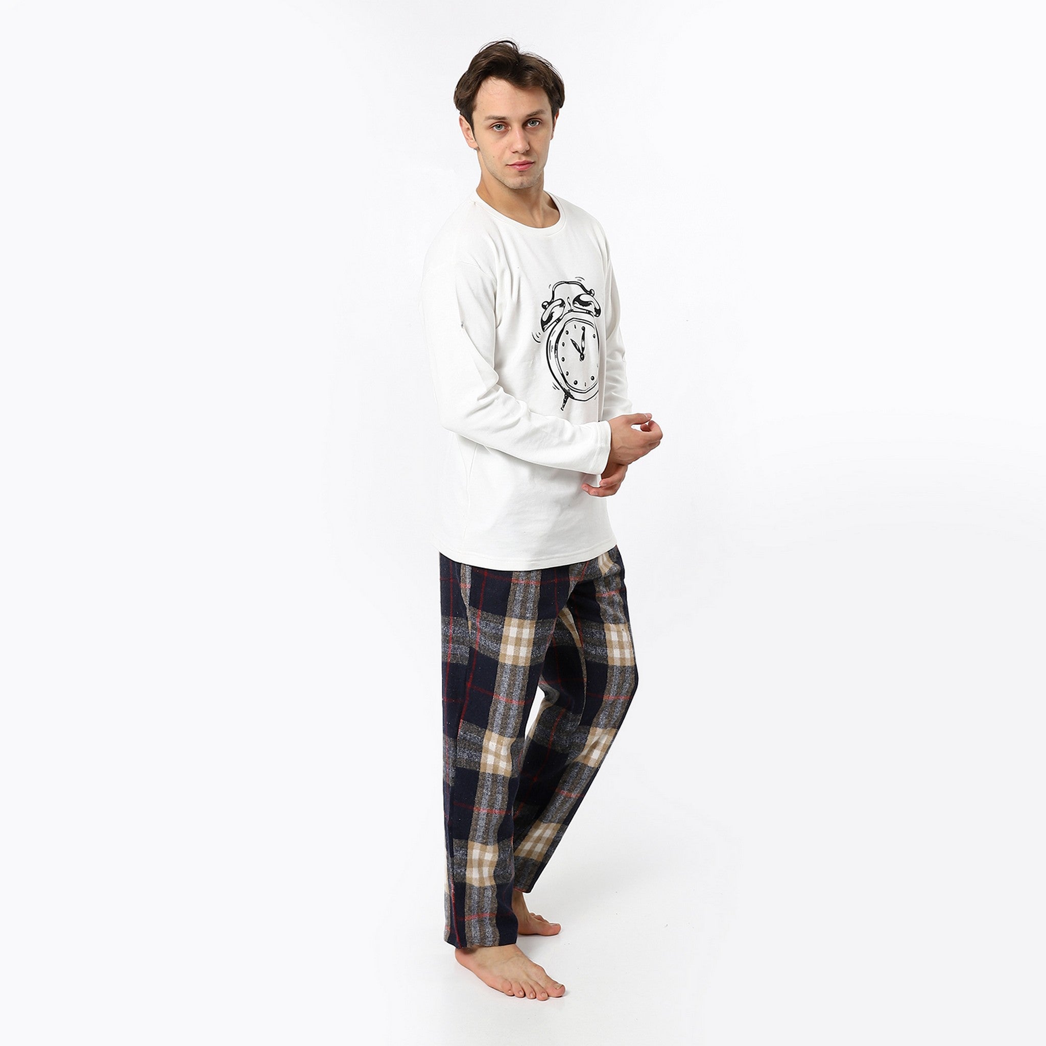 White, Navy Blue & Buff Beige Comfy Pajama Set