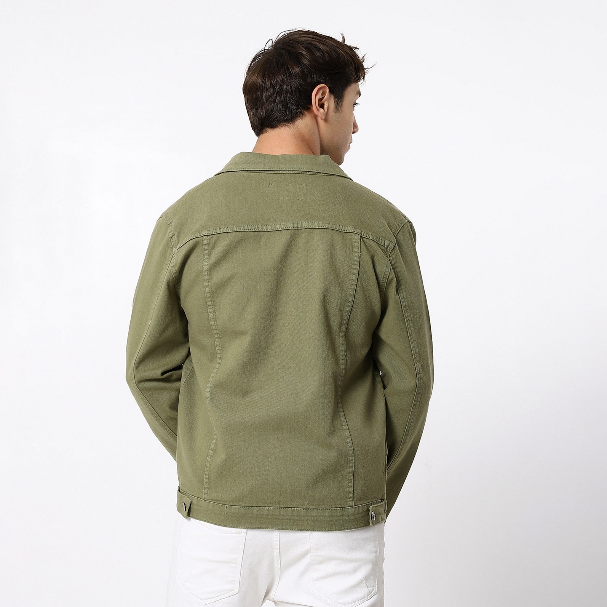 Olive Plain Fashionable Denim Jacket