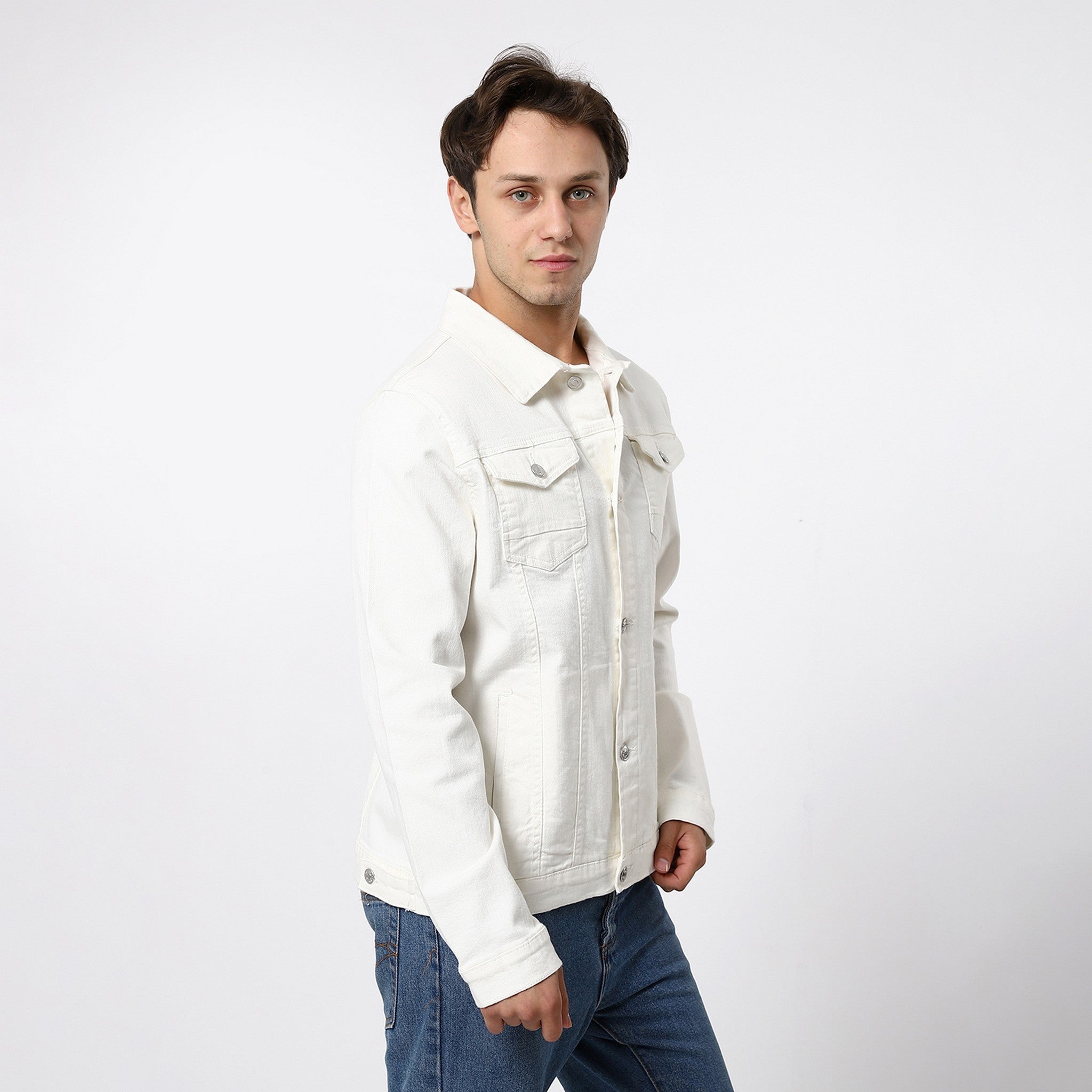 White Plain Fashionable Denim Jacket