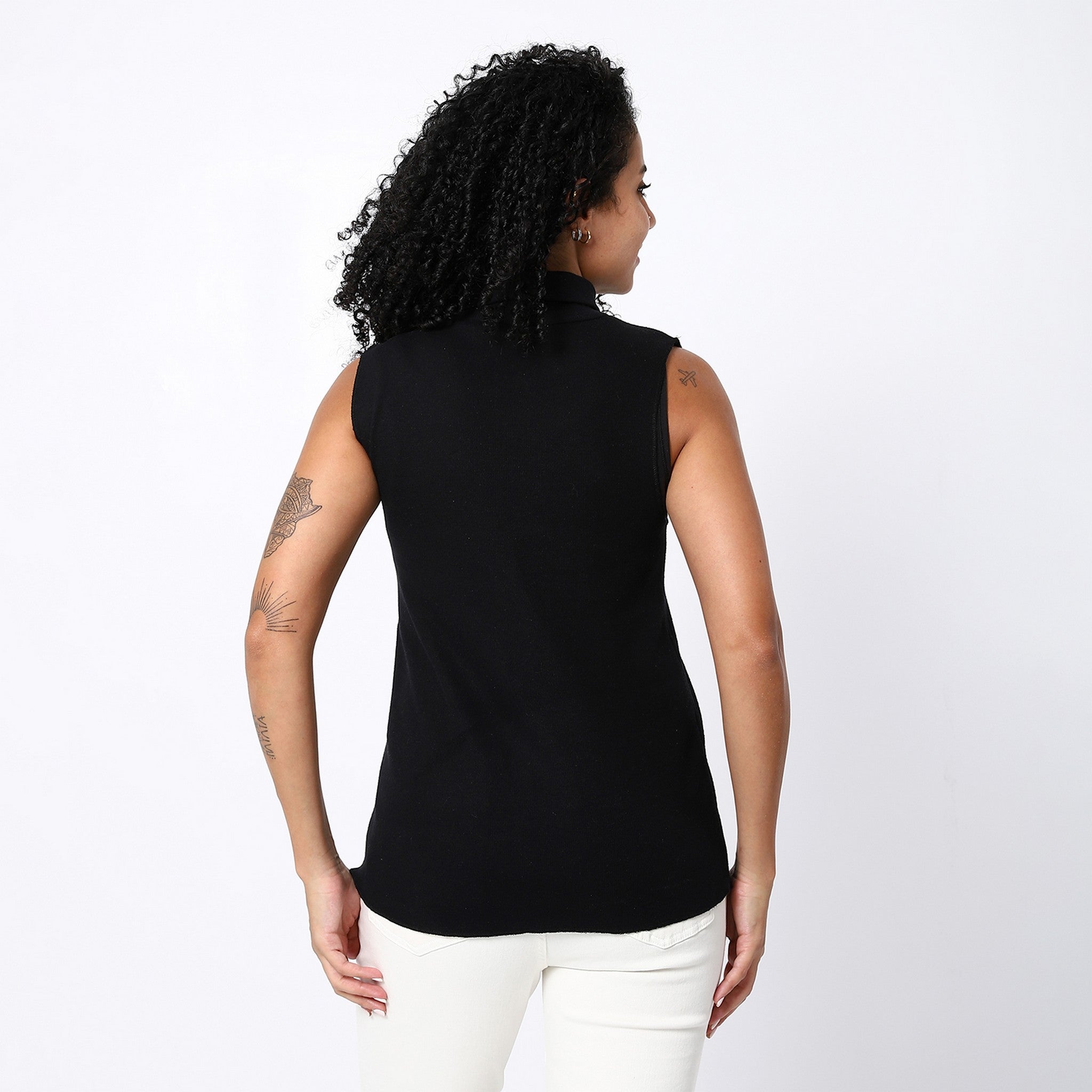 Black Knitted Sleeveless Turtle Neck Top