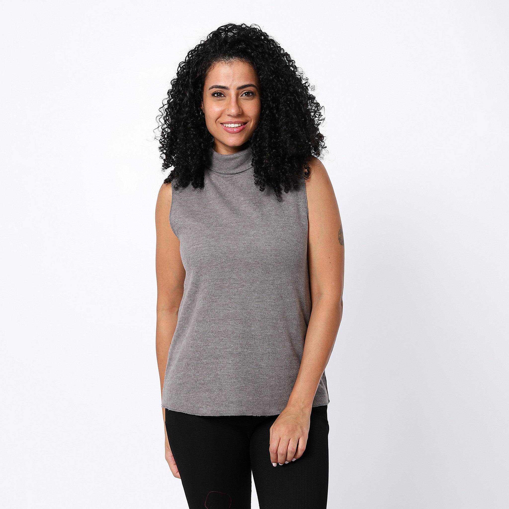 Fossil Grey Sleeveless Turtle Neck Top