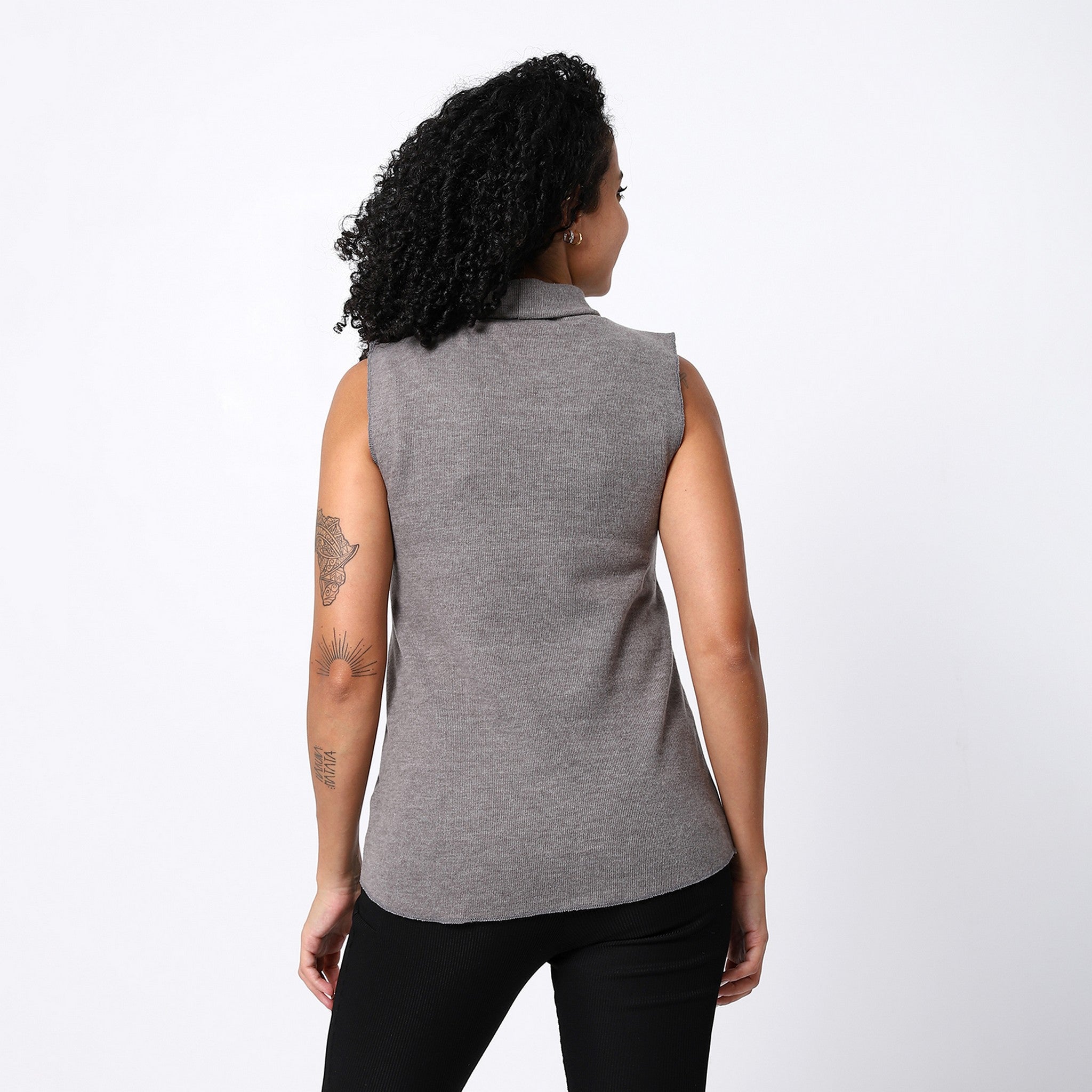 Fossil Grey Sleeveless Turtle Neck Top