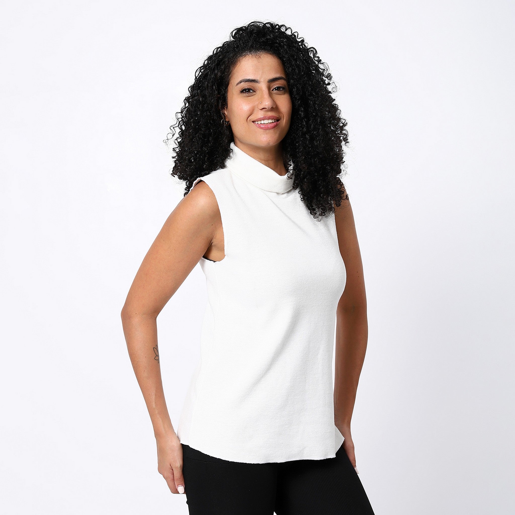 Bright White Sleeveless Turtle Neck Top