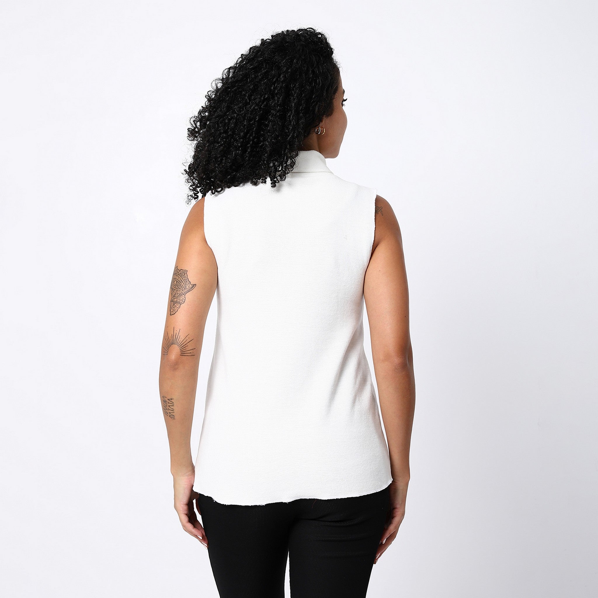 Bright White Sleeveless Turtle Neck Top