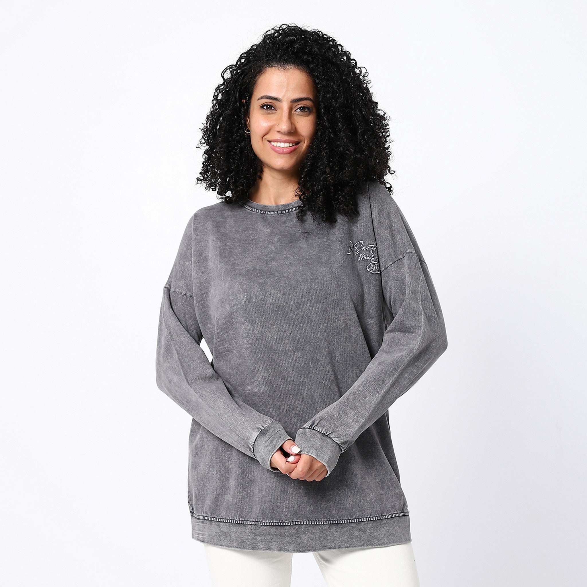 Washed Fossil Grey Comfy Long Sweatshirt